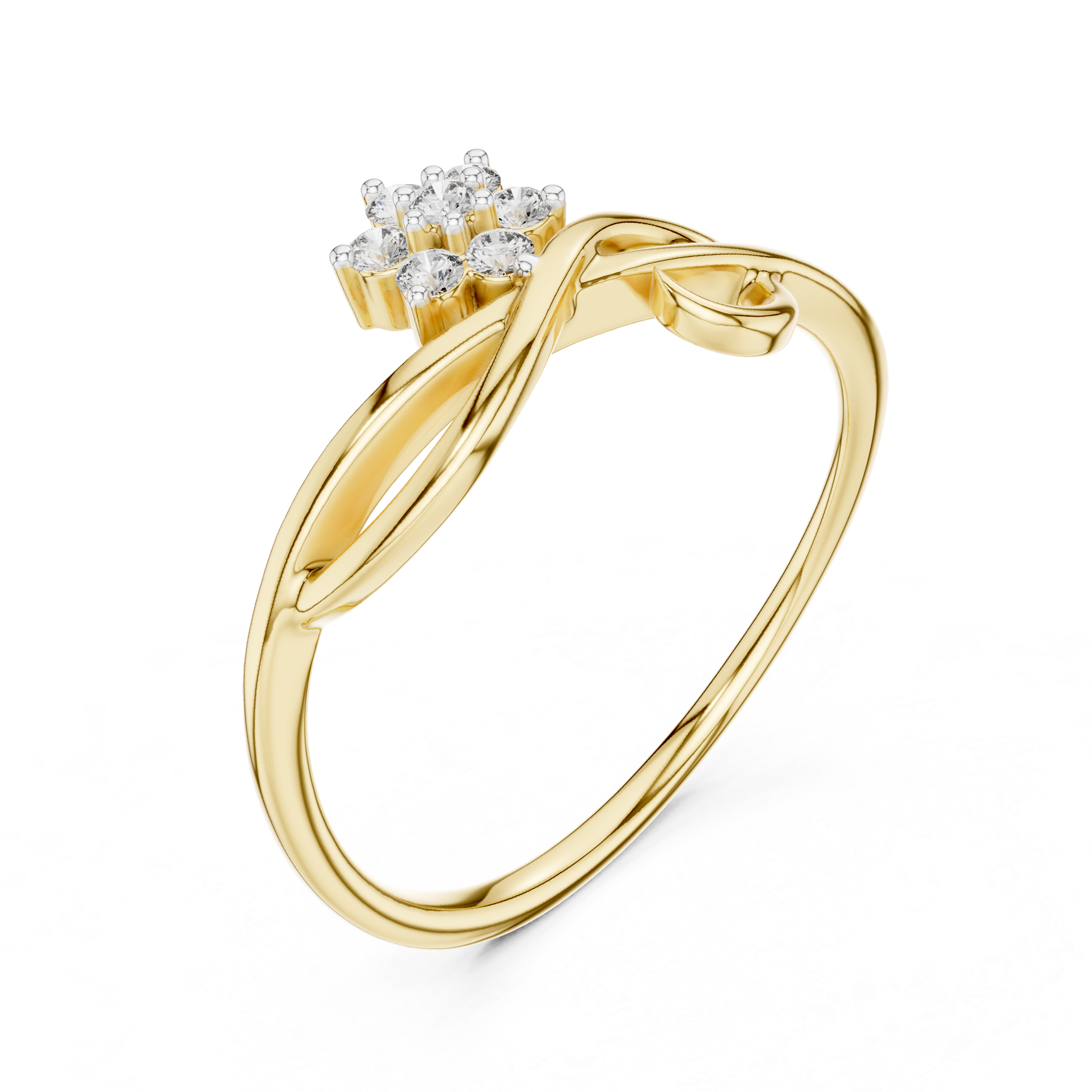 Floral Diamond Cluster Ring with Infinity Twist Band
