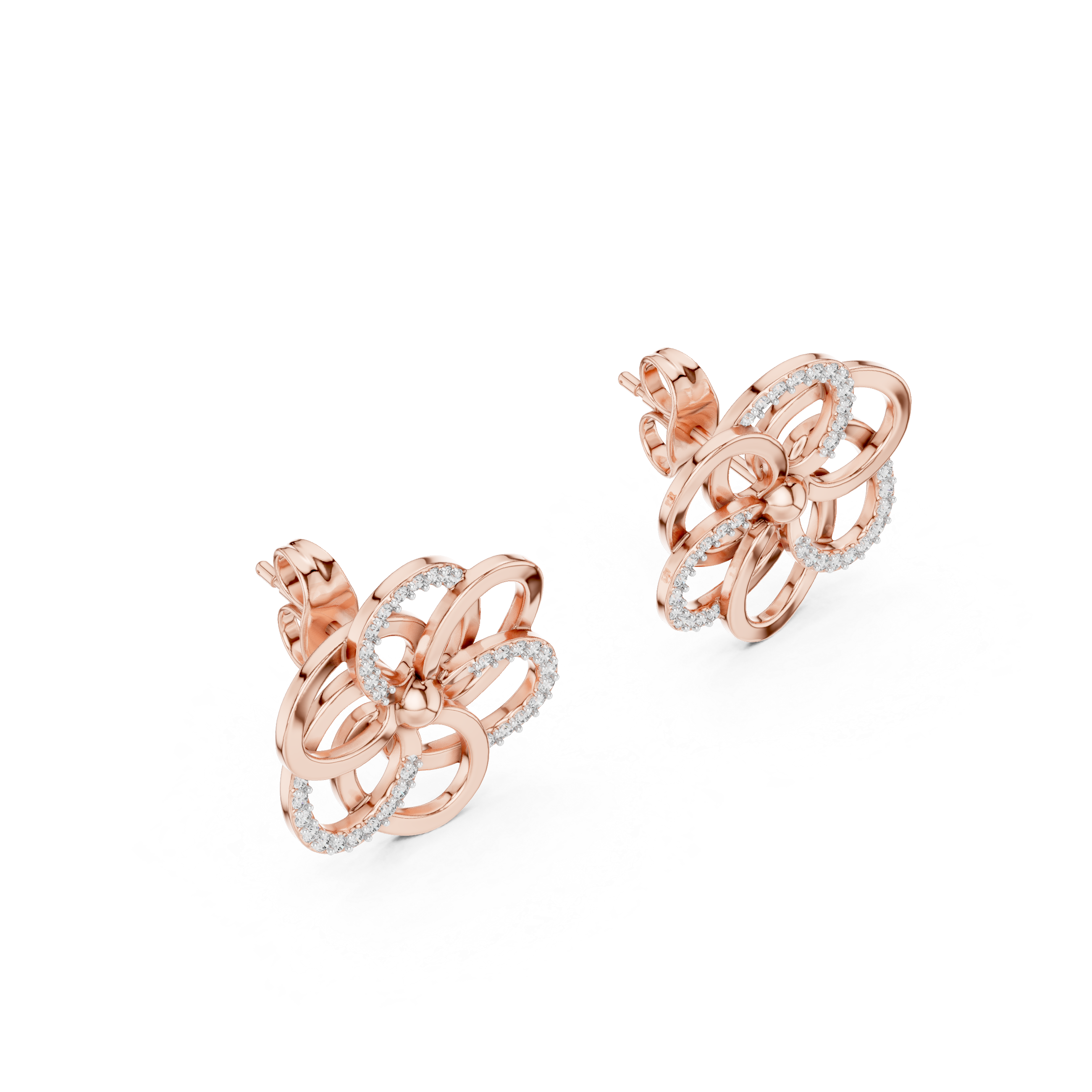Floral Loop Diamond Stud Earrings – Intertwined Petal Design