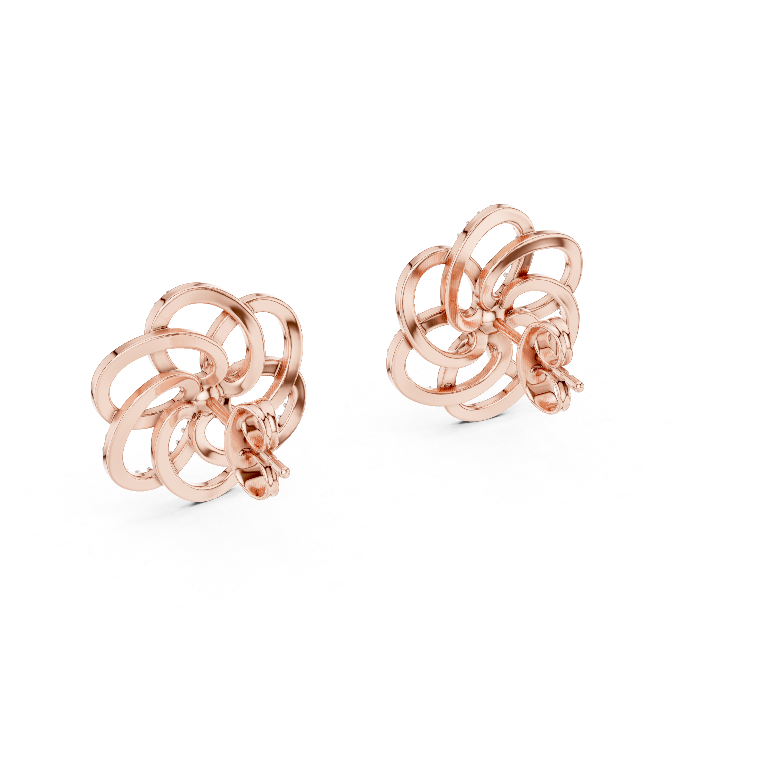 Floral Loop Diamond Stud Earrings – Intertwined Petal Design
