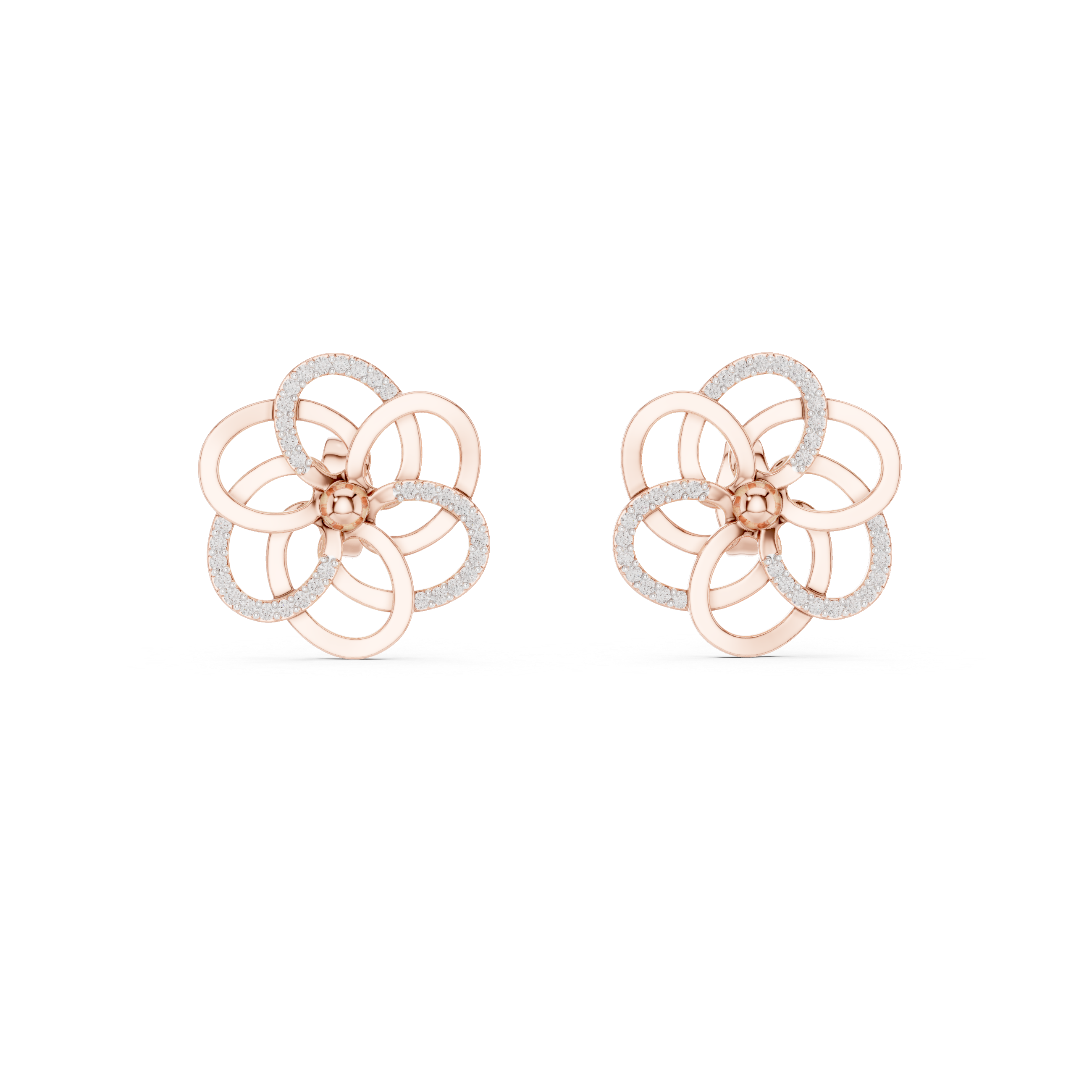 Floral Loop Diamond Stud Earrings – Intertwined Petal Design