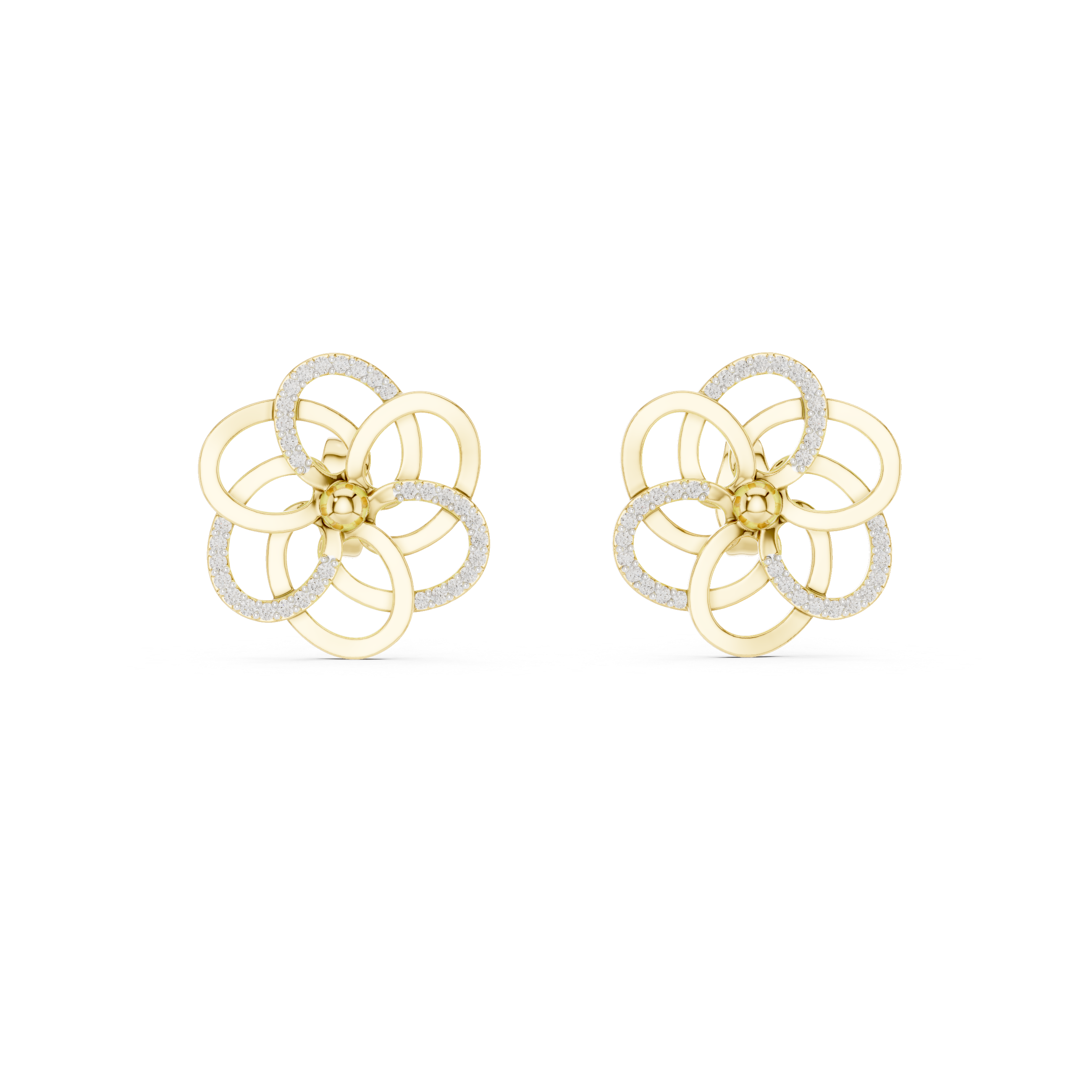 Floral Loop Diamond Stud Earrings – Intertwined Petal Design