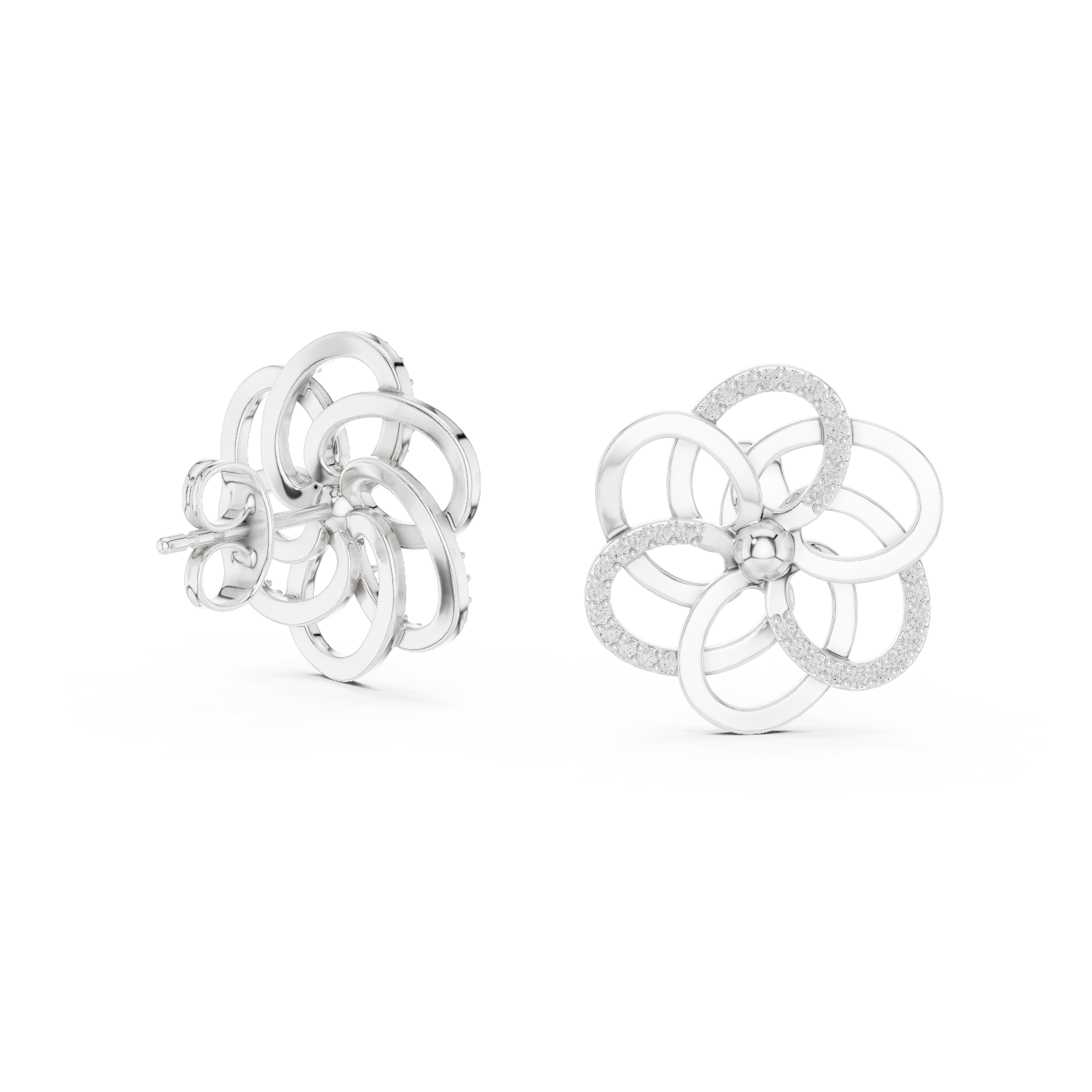 Floral Loop Diamond Stud Earrings – Intertwined Petal Design