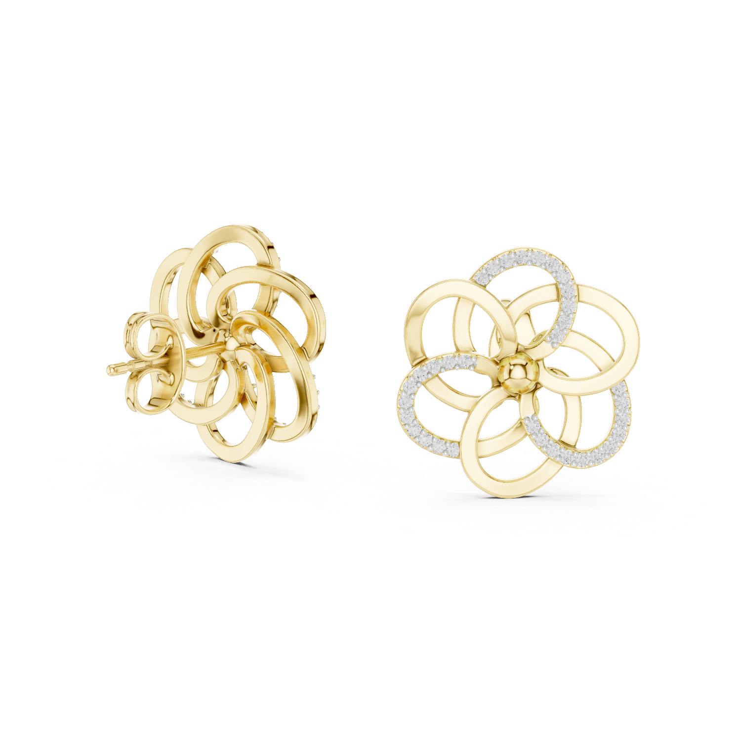 Floral Loop Diamond Stud Earrings – Intertwined Petal Design