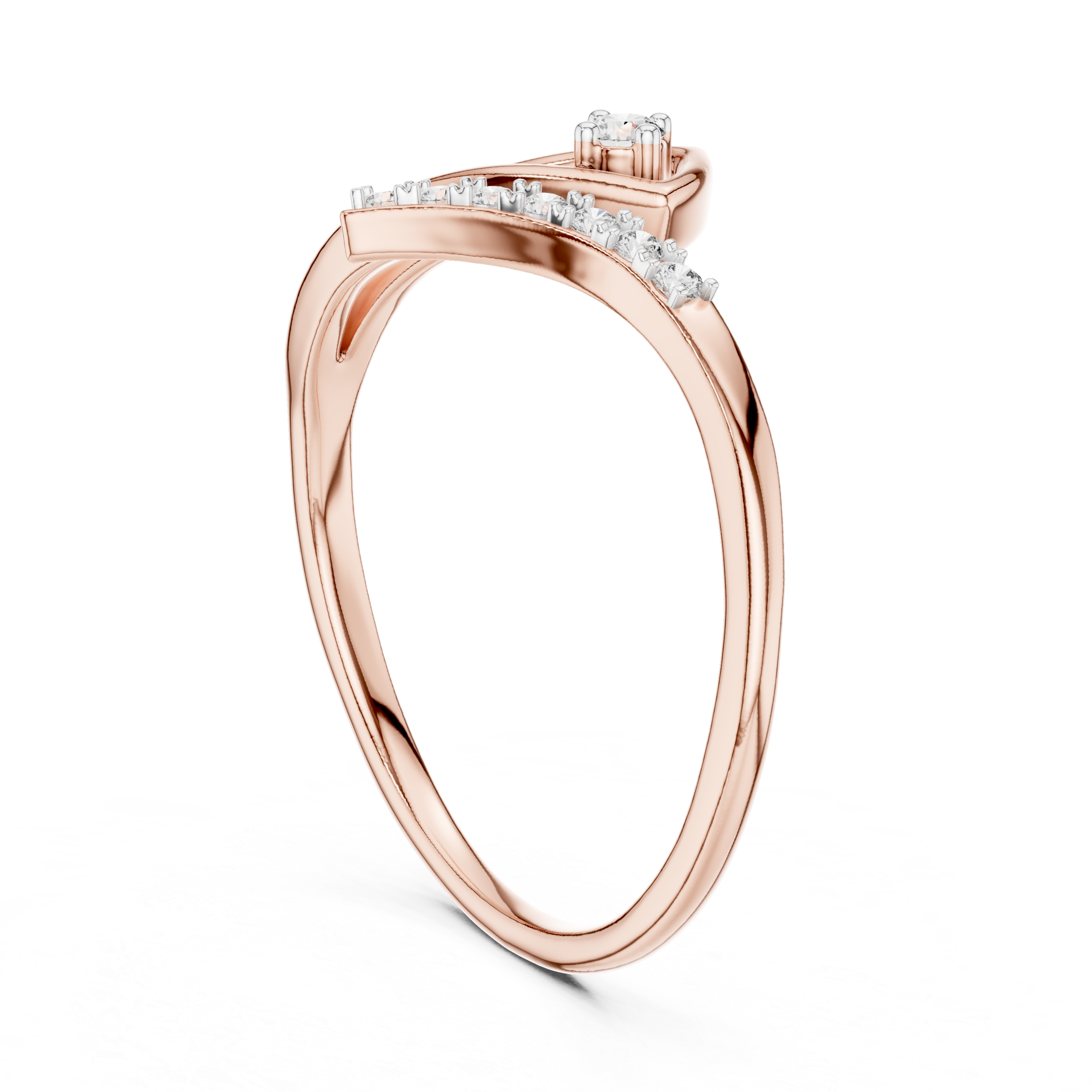 Elegant Wave Diamond Ring – Split Band Pavé & Solitaire Design
