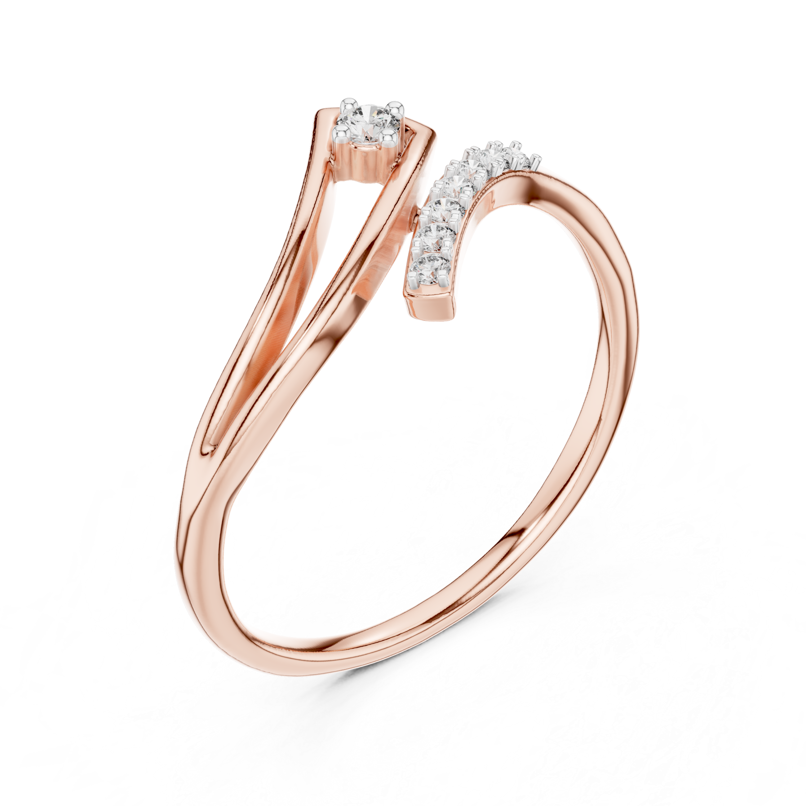 Elegant Wave Diamond Ring – Split Band Pavé & Solitaire Design