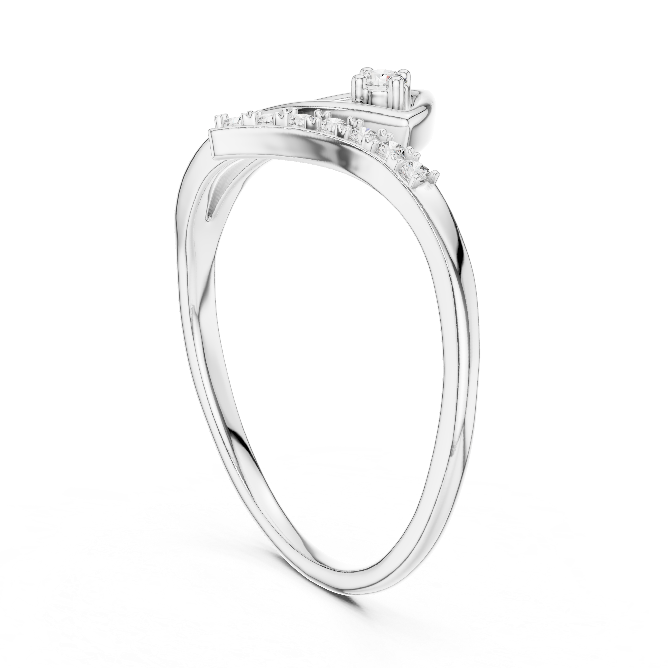Elegant Wave Diamond Ring – Split Band Pavé & Solitaire Design
