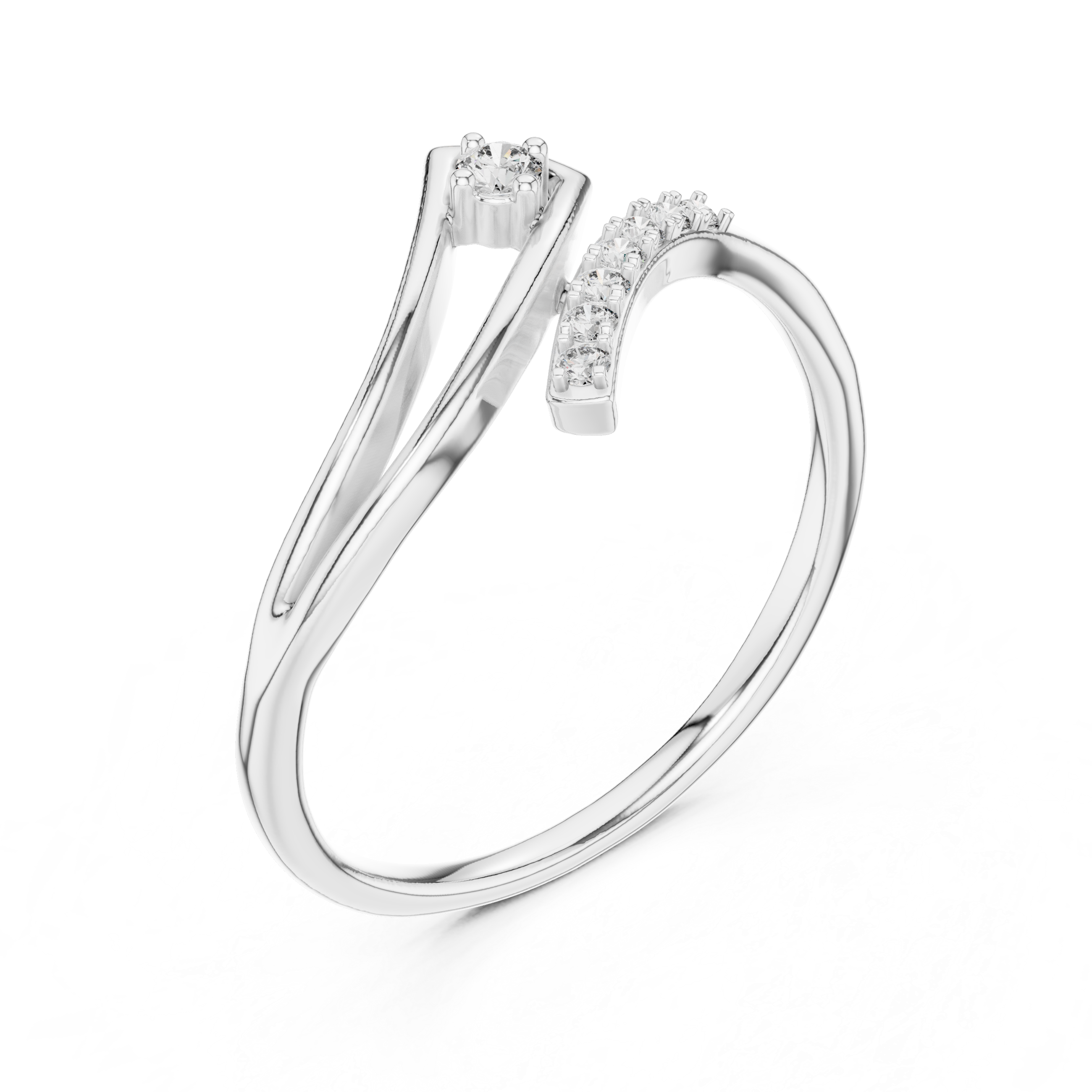 Elegant Wave Diamond Ring – Split Band Pavé & Solitaire Design