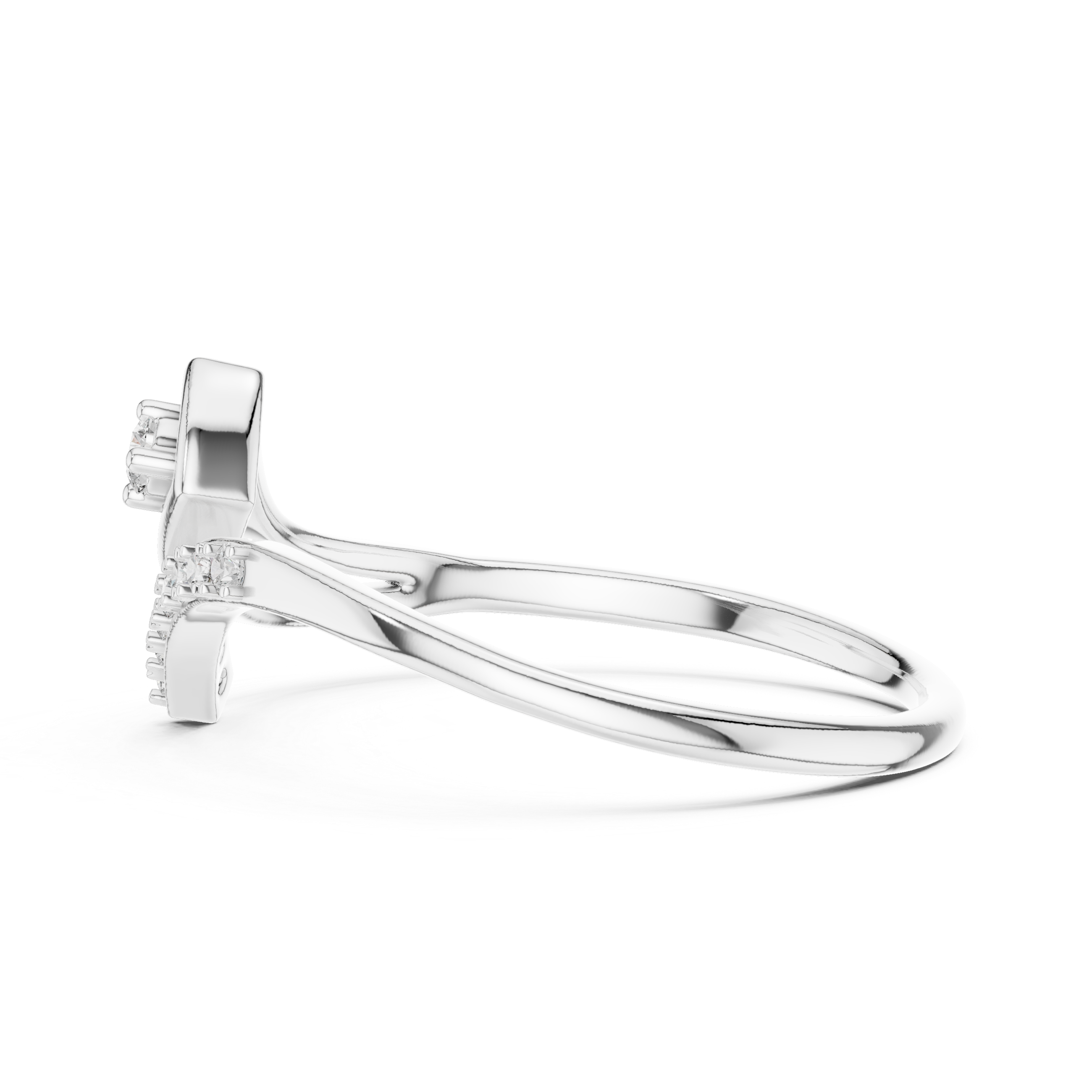 Elegant Wave Diamond Ring – Split Band Pavé & Solitaire Design
