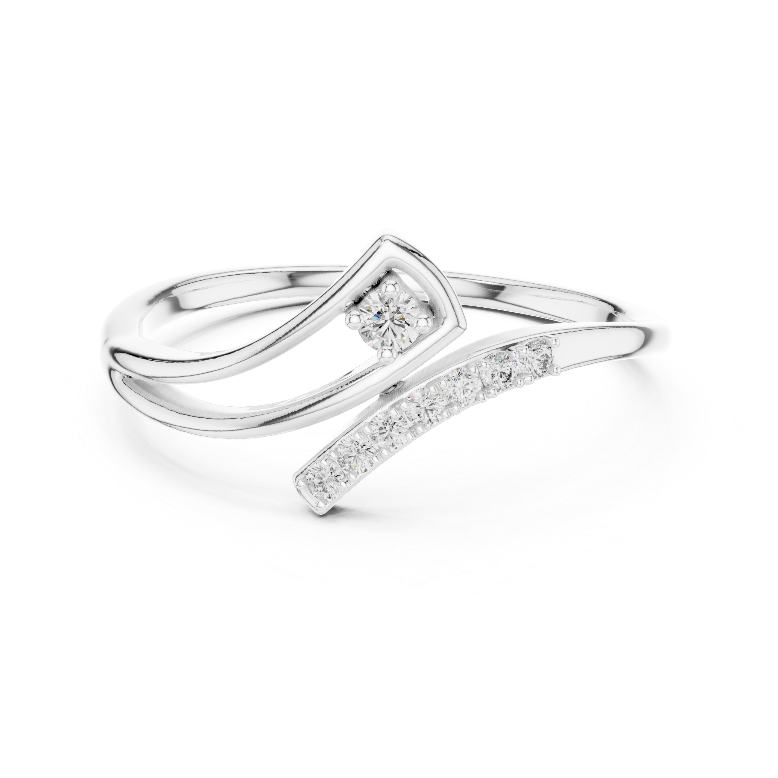 Elegant Wave Diamond Ring – Split Band Pavé & Solitaire Design