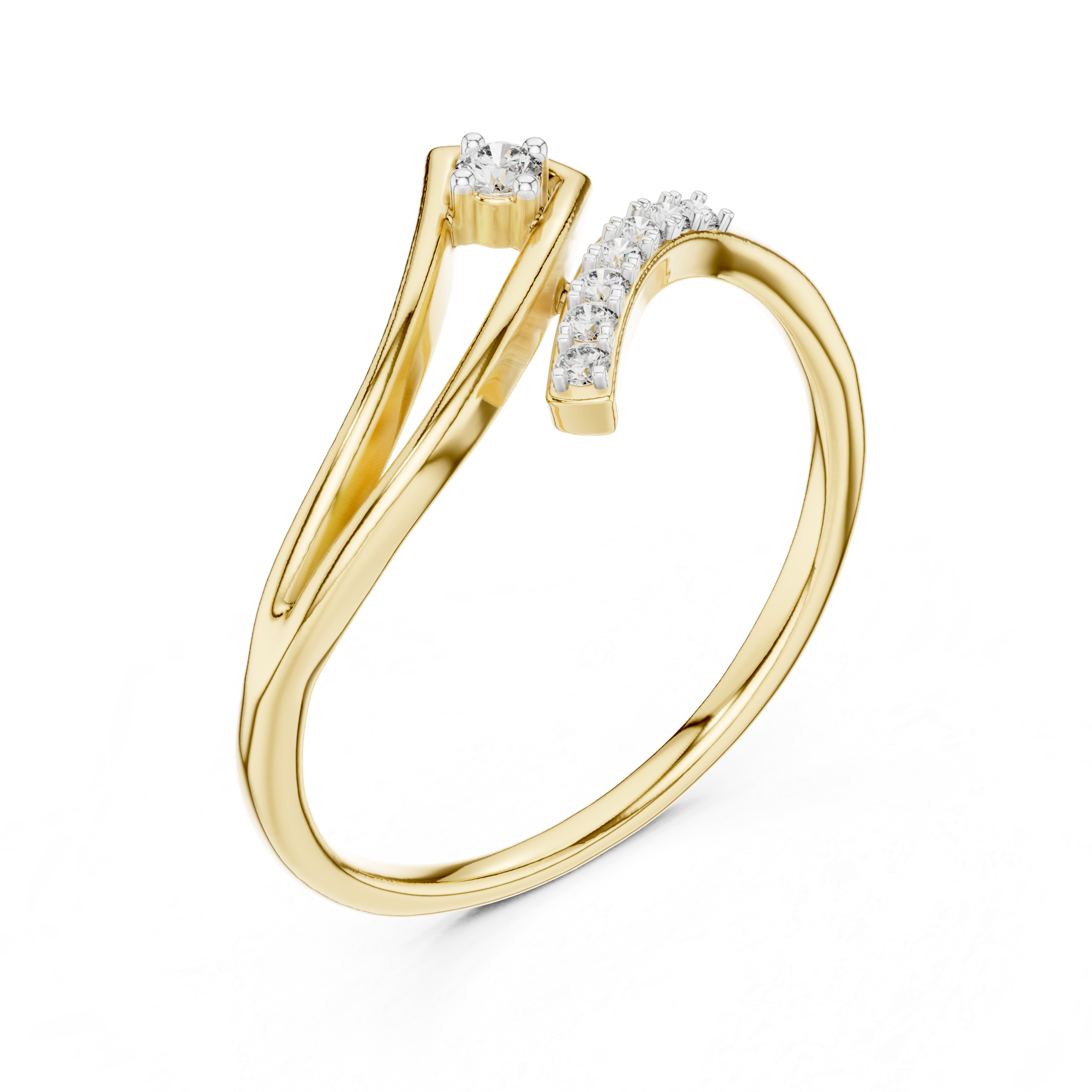 Elegant Wave Diamond Ring – Split Band Pavé & Solitaire Design