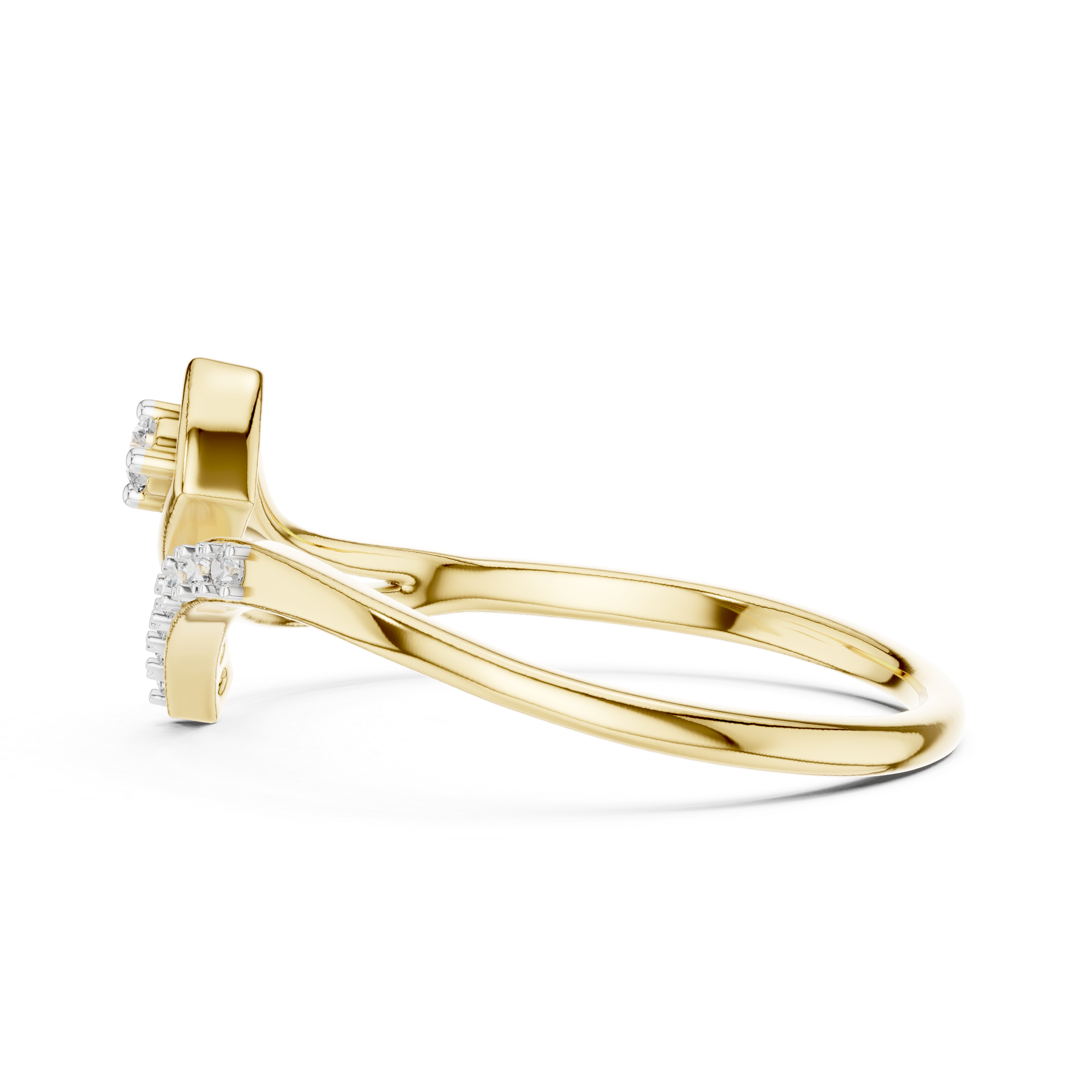 Elegant Wave Diamond Ring – Split Band Pavé & Solitaire Design