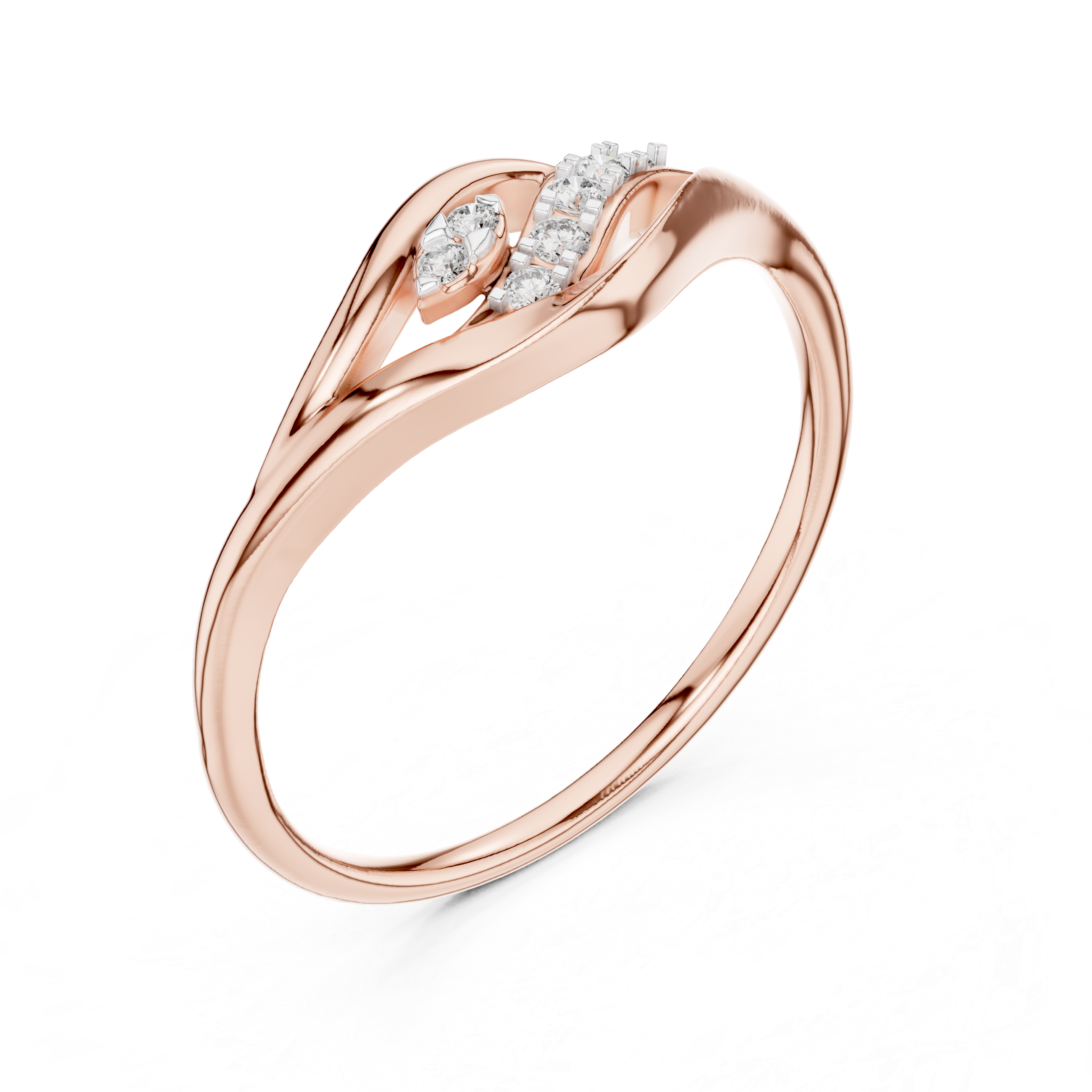 Elegant Diamond Wave Leaf Ring