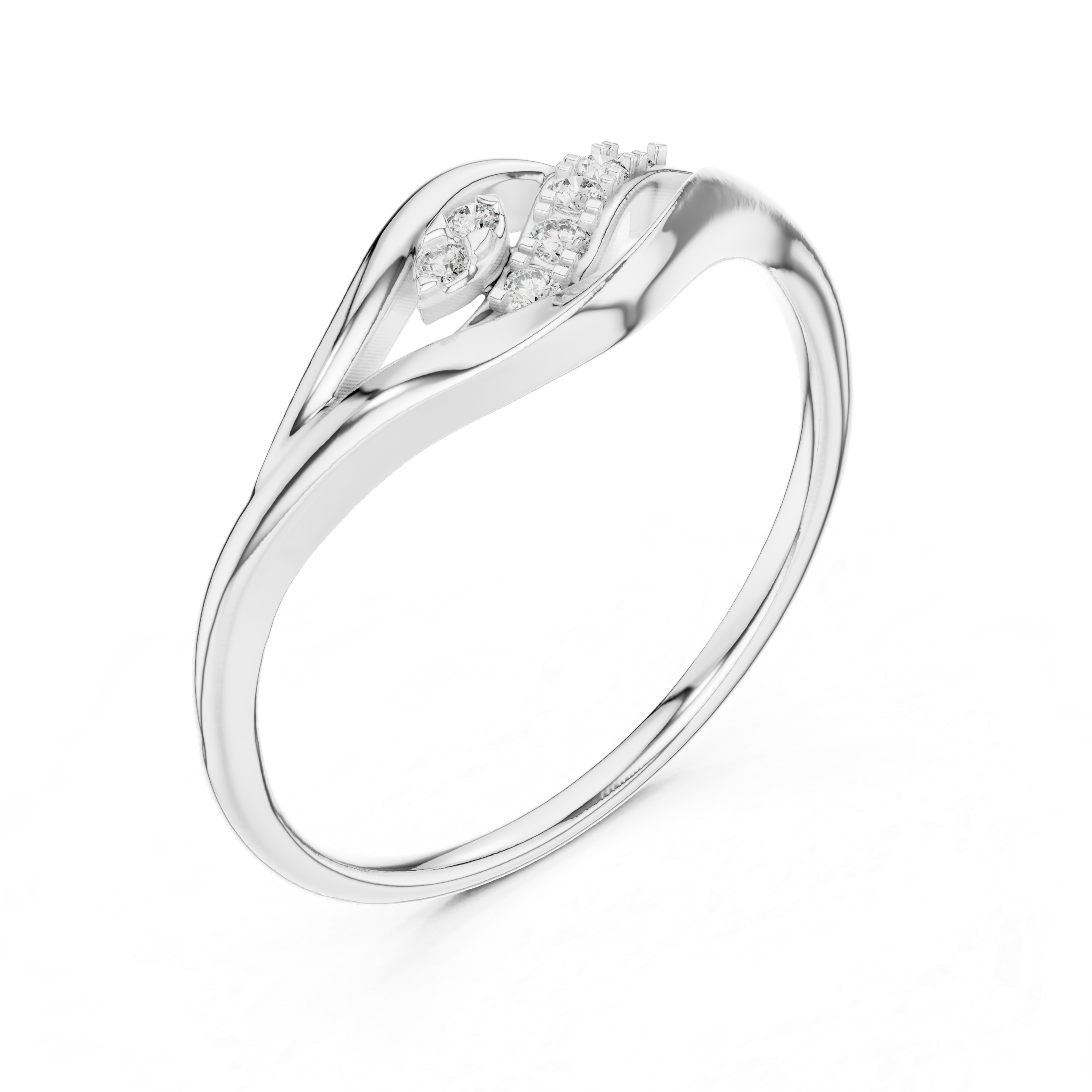 Elegant Diamond Wave Leaf Ring