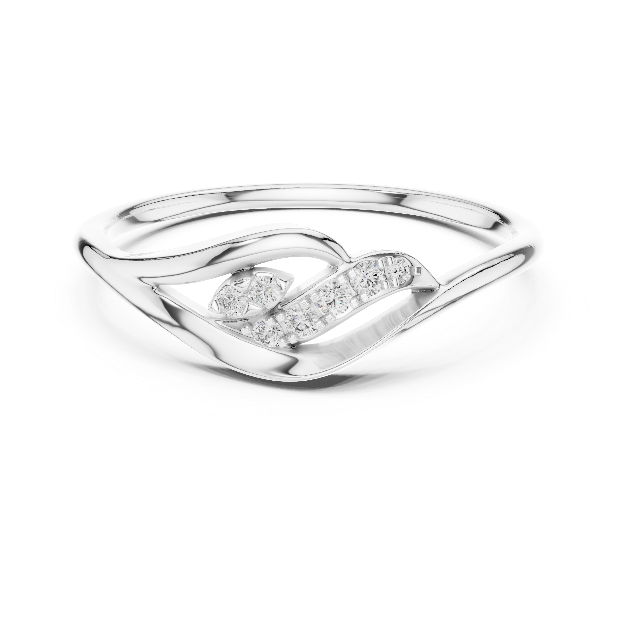 Elegant Diamond Wave Leaf Ring