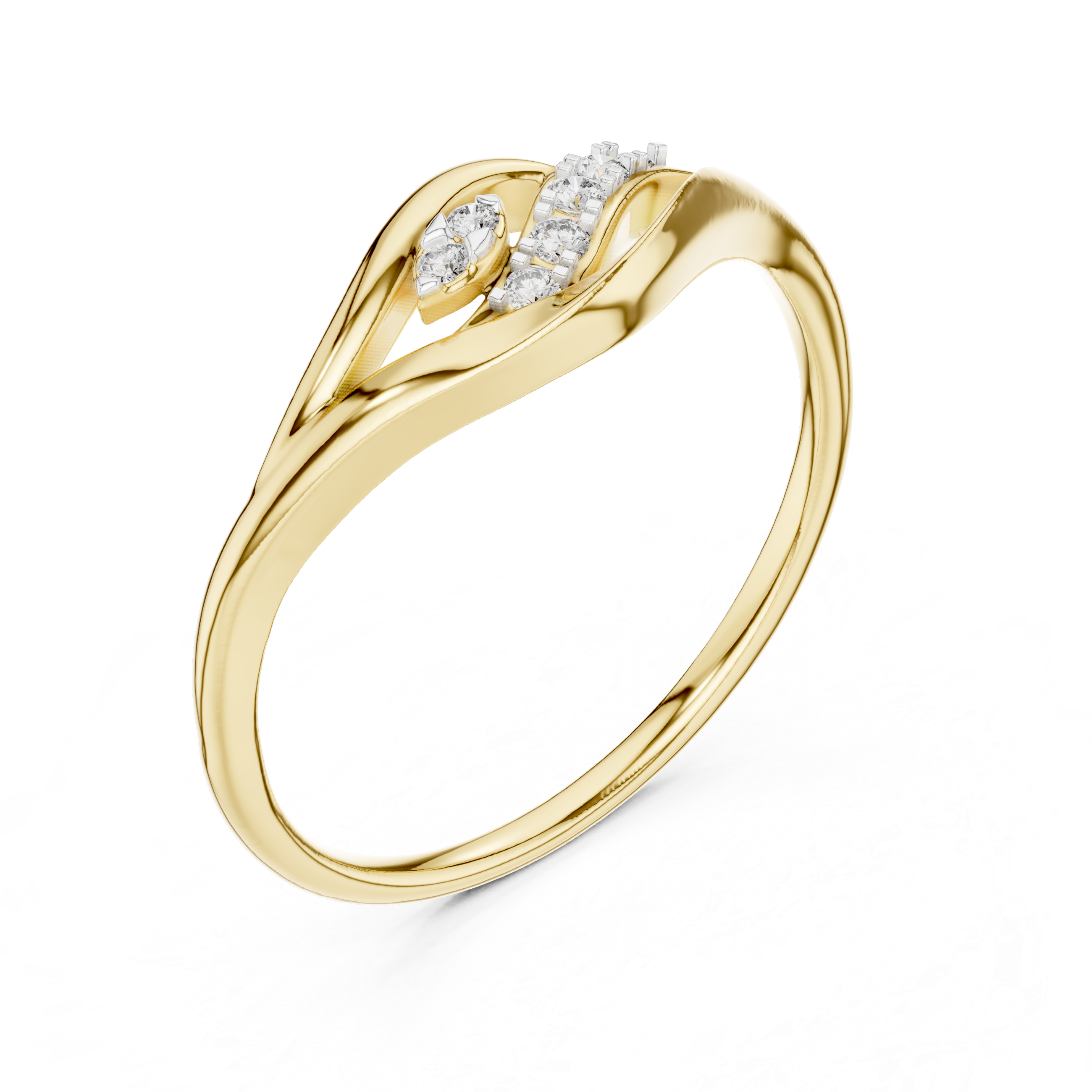 Elegant Diamond Wave Leaf Ring
