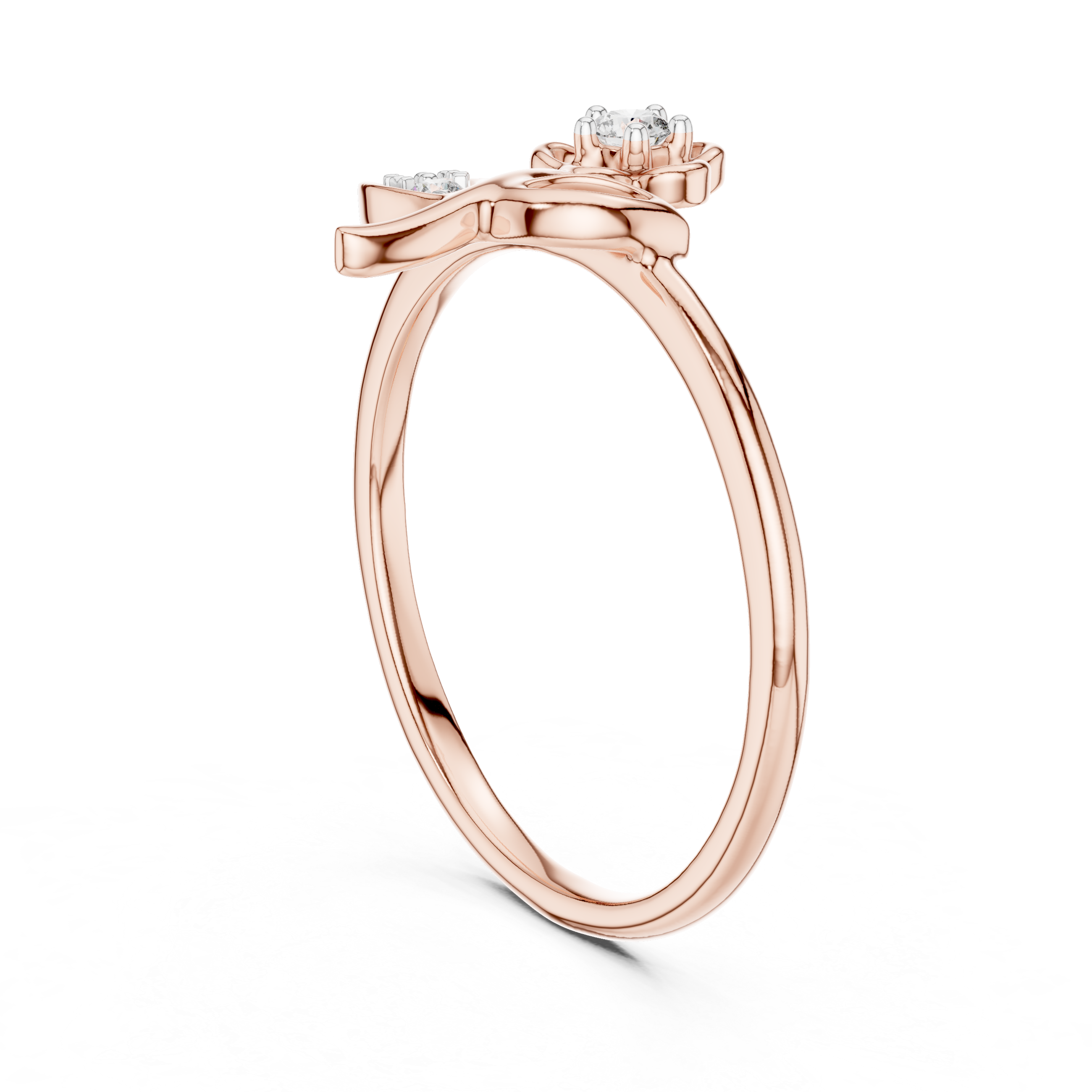 Diamond Flower & Leaf Open Design Ring