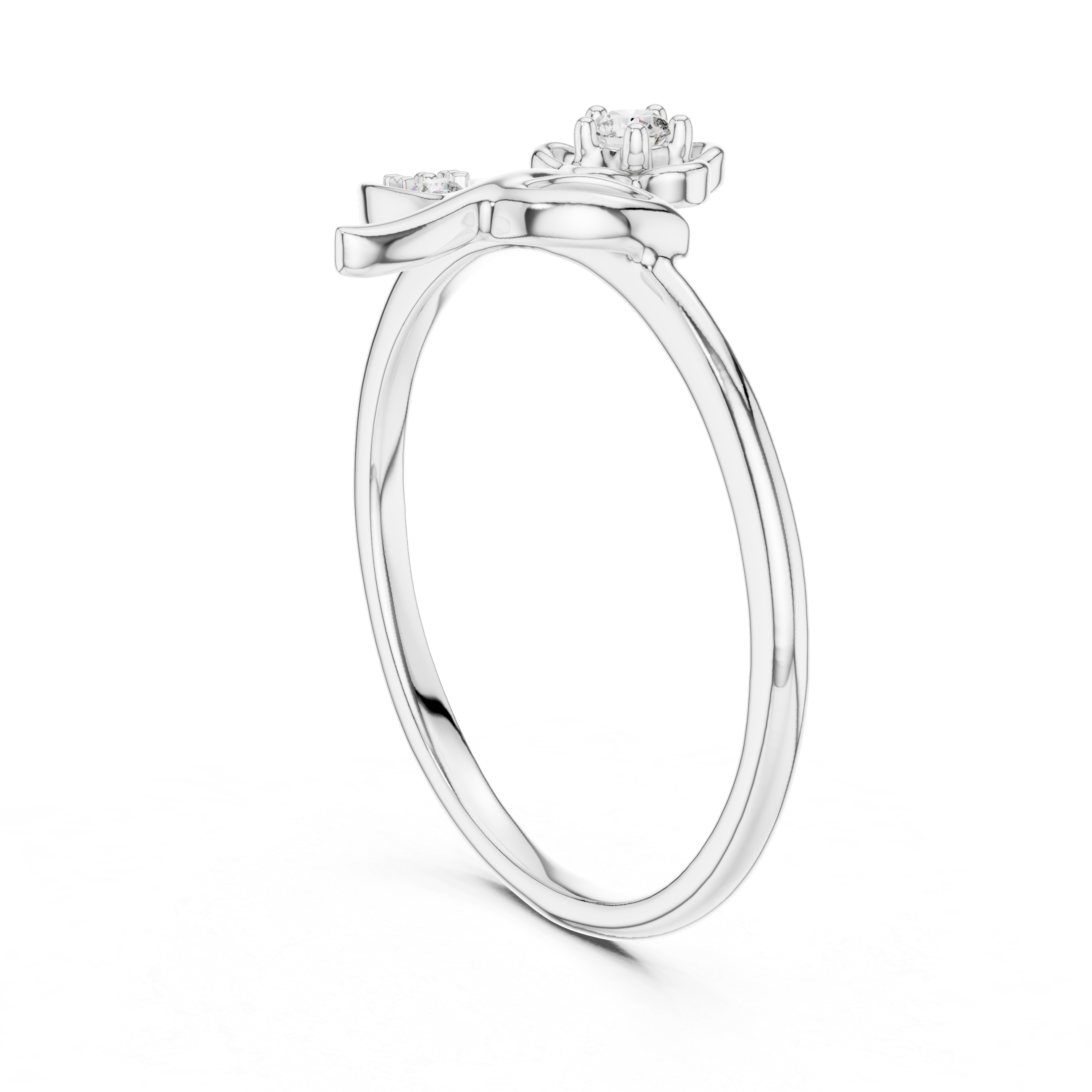 Diamond Flower & Leaf Open Design Ring