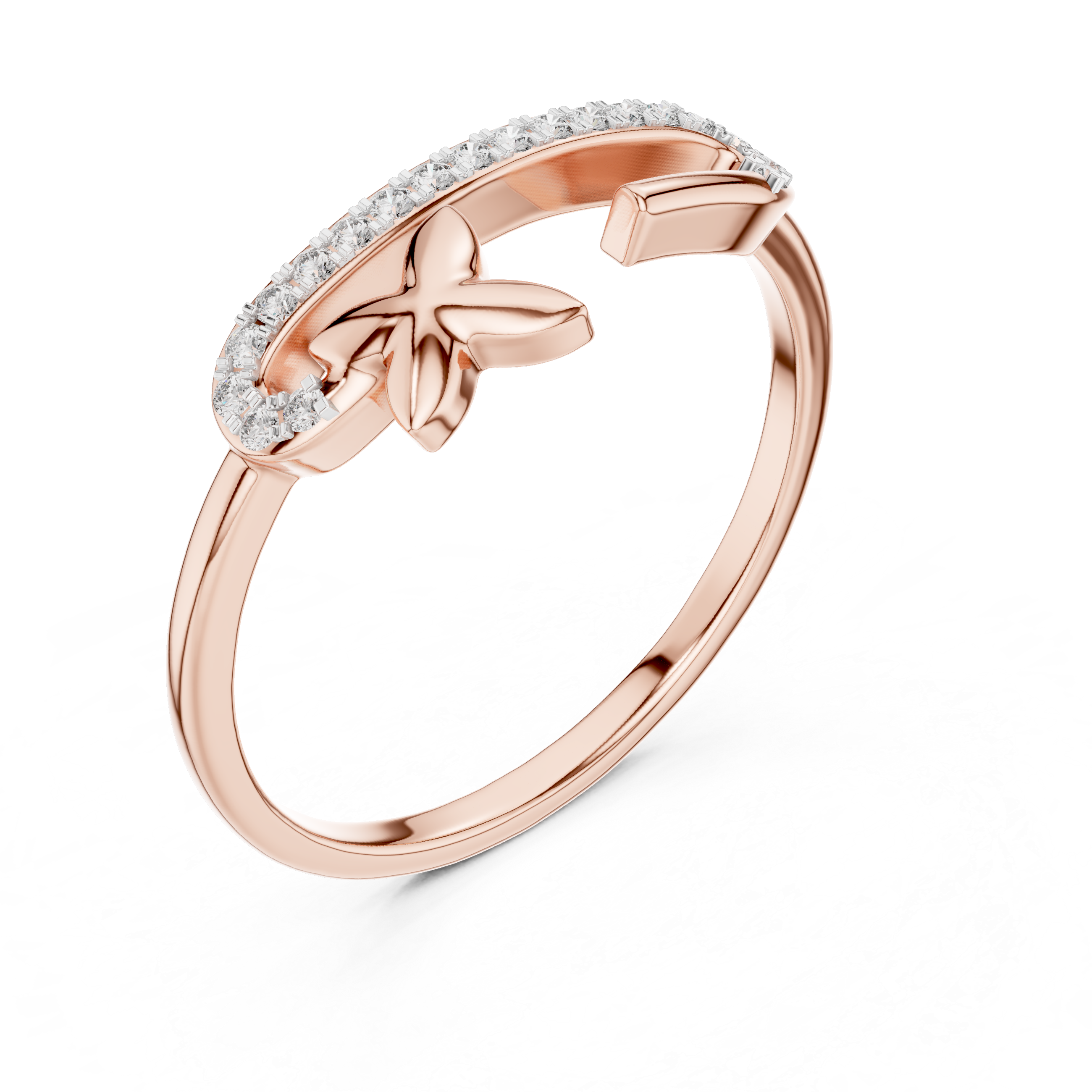 Diamond Starfish Open Band Ring