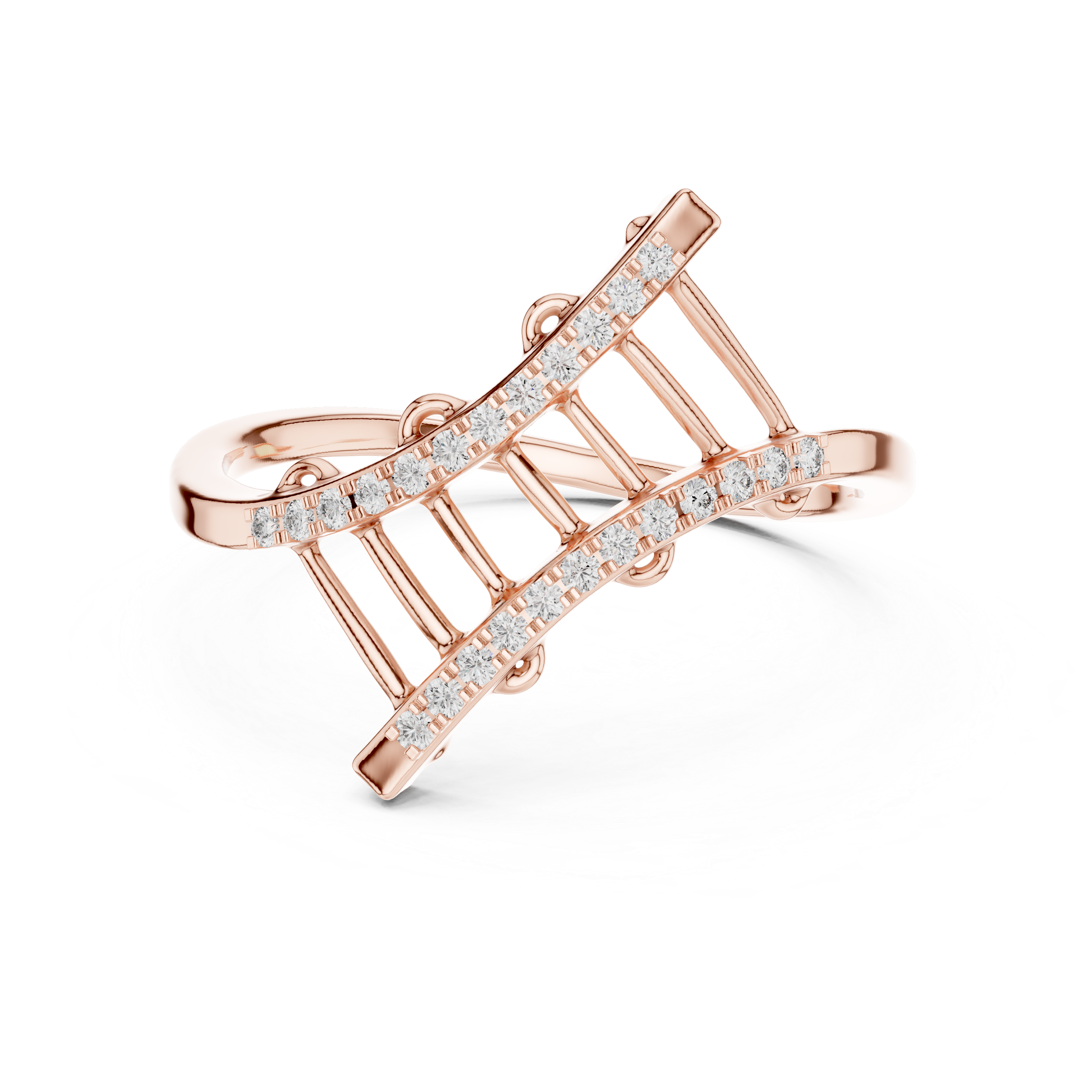 Cross Curve Diamond Ladder Ring