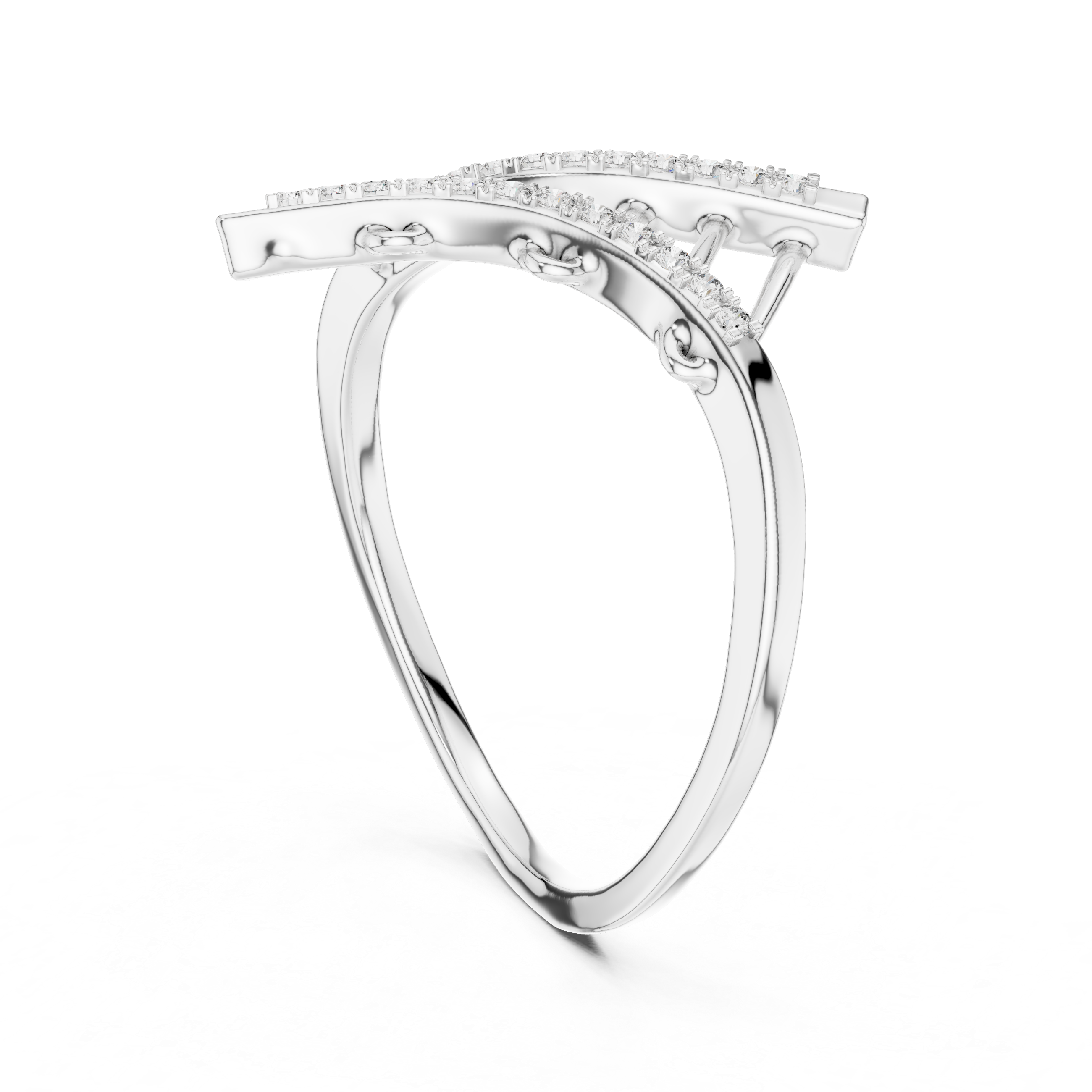 Cross Curve Diamond Ladder Ring