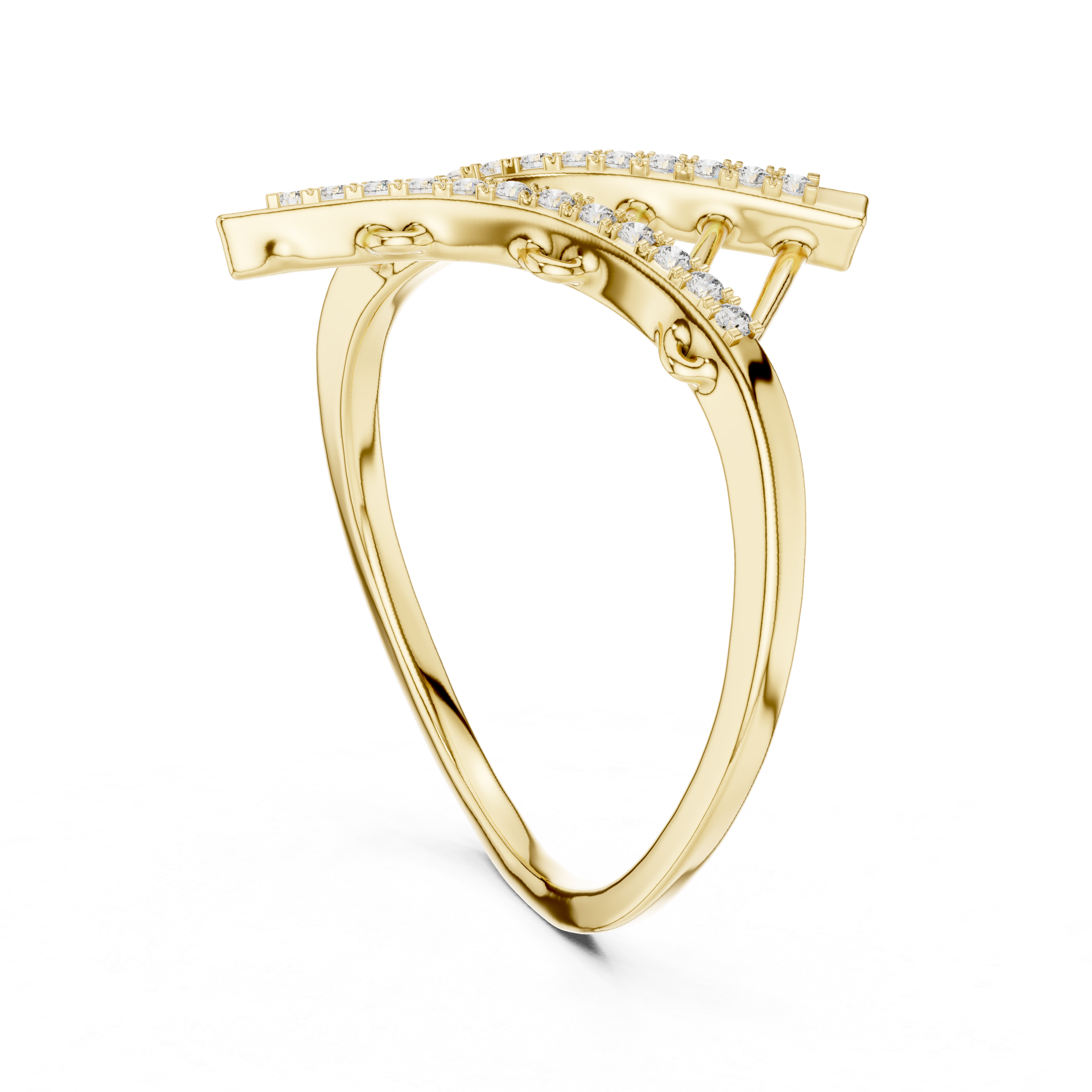 Cross Curve Diamond Ladder Ring