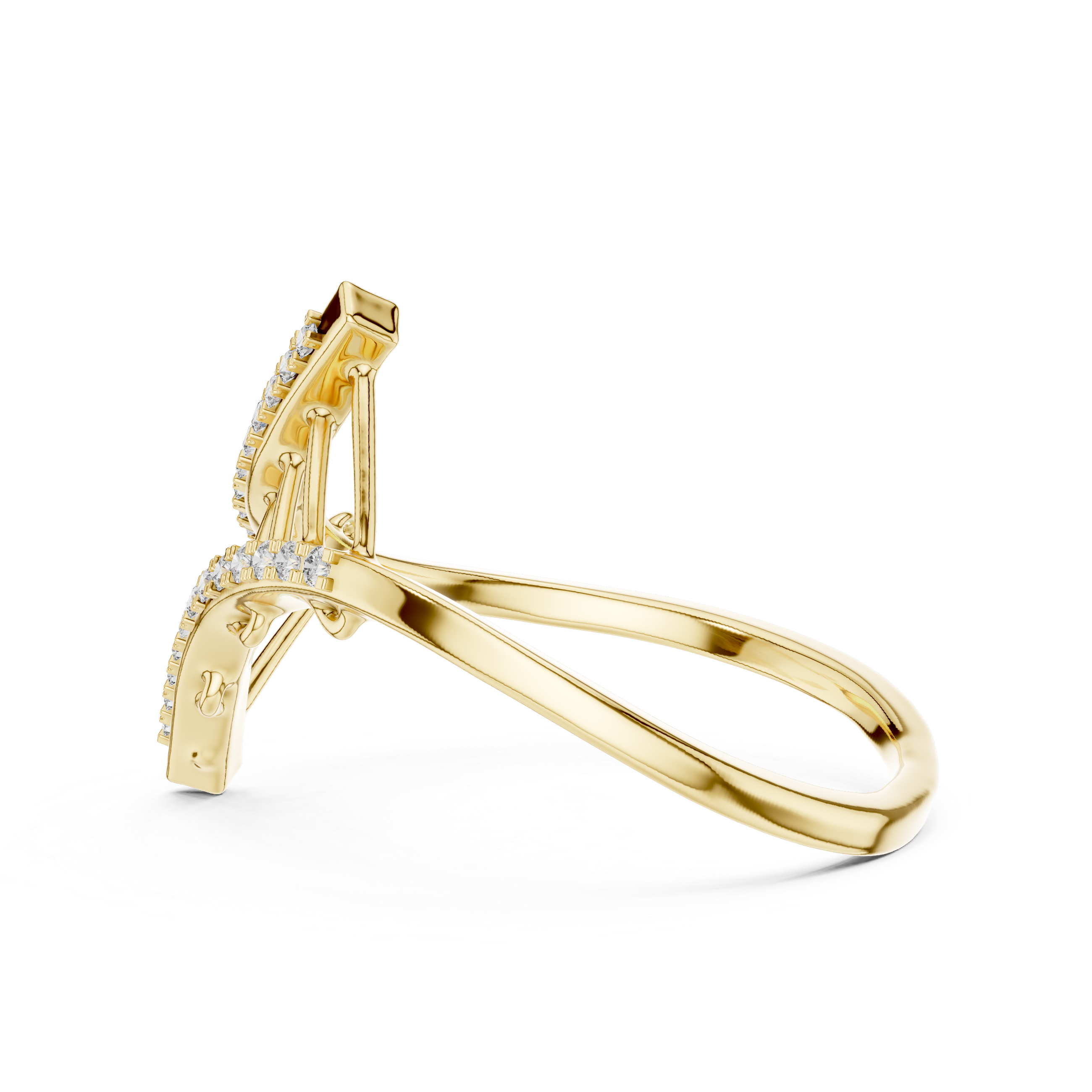 Cross Curve Diamond Ladder Ring