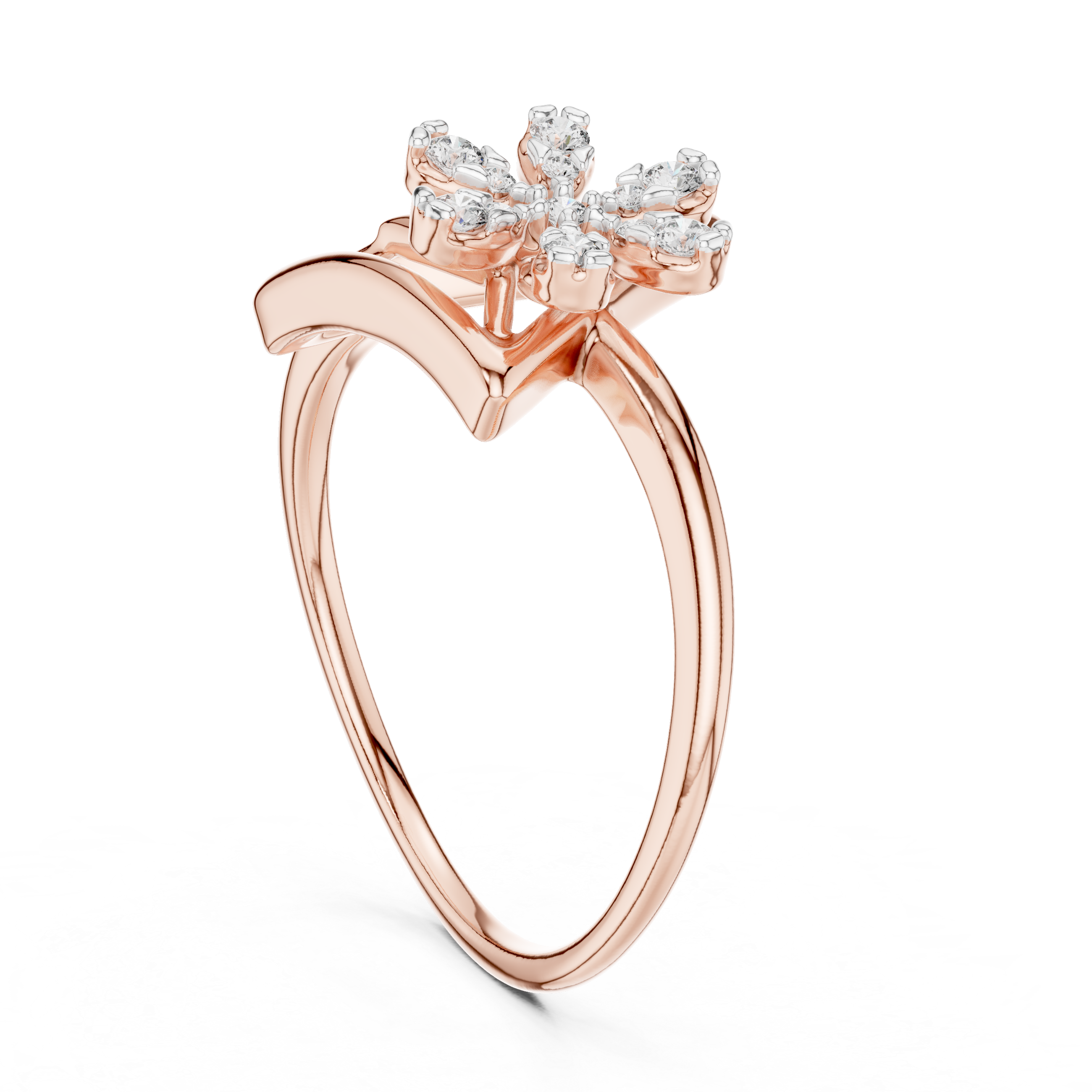 Geometric Triangle Floral Diamond Ring