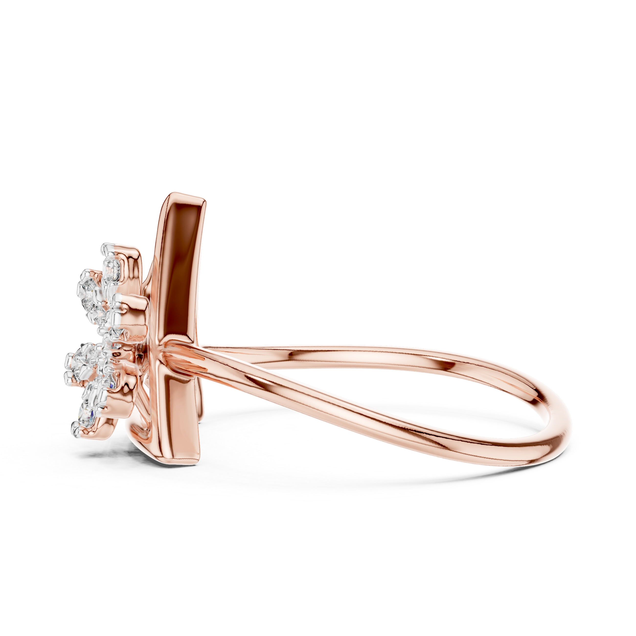 Geometric Triangle Floral Diamond Ring