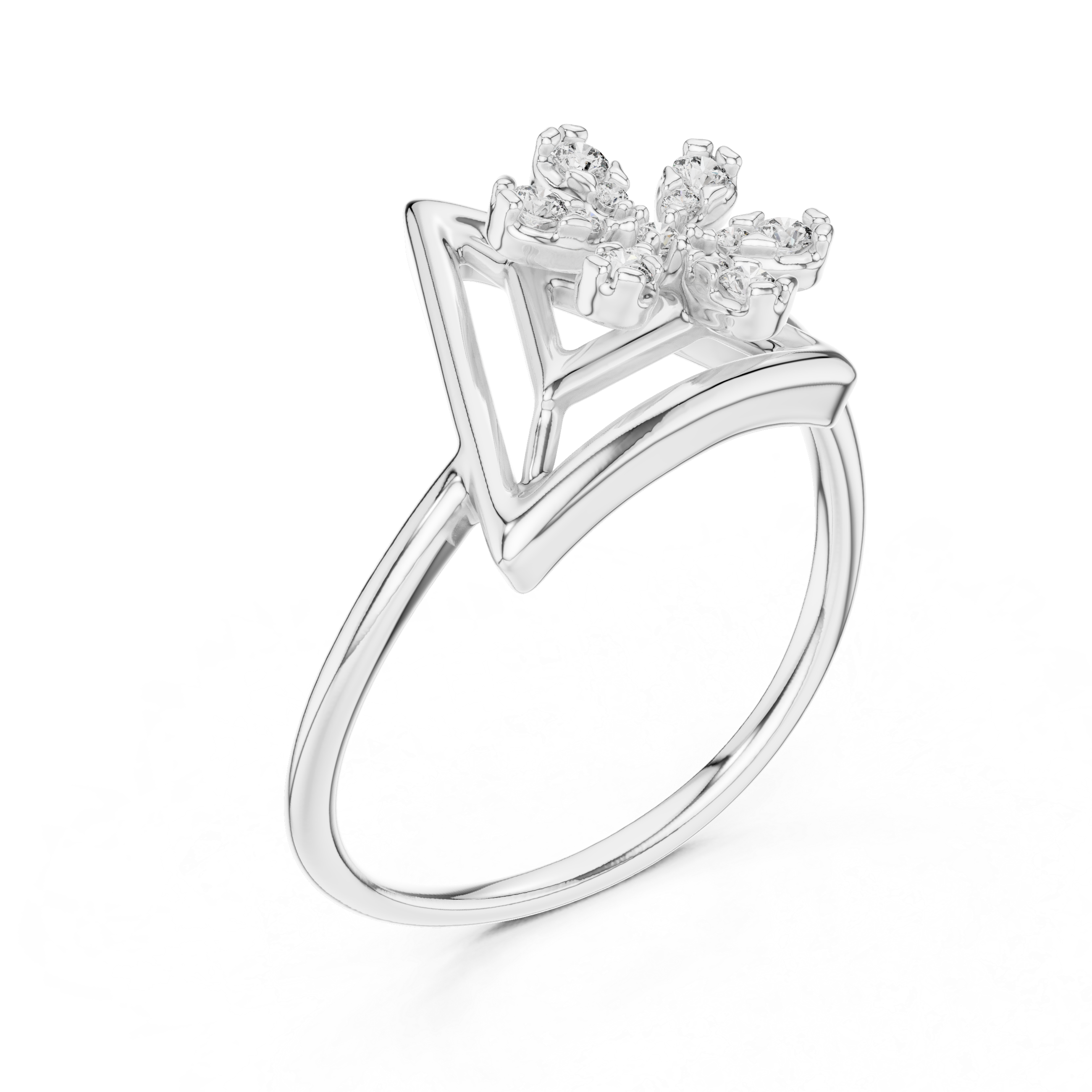 Geometric Triangle Floral Diamond Ring