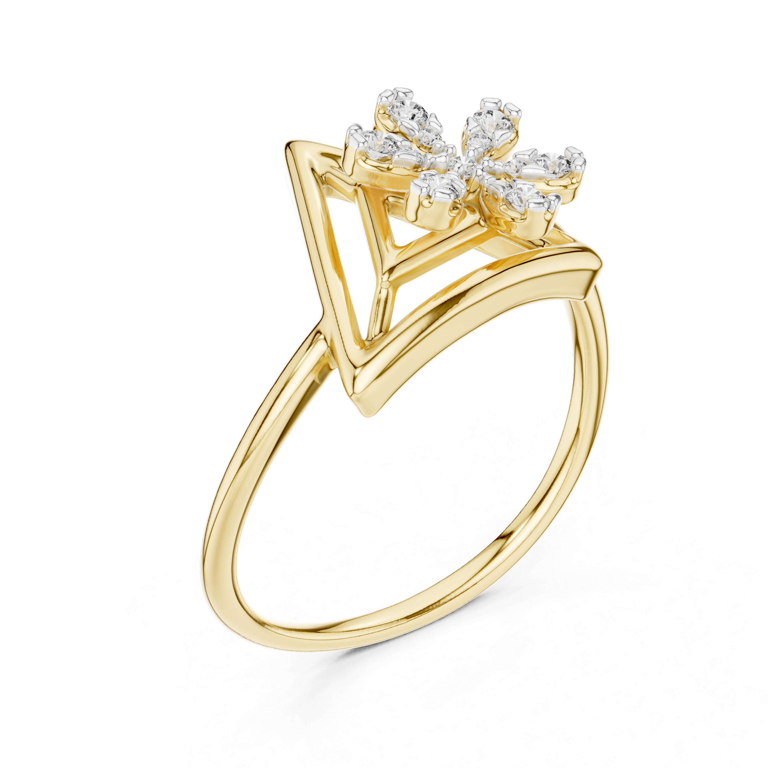 Geometric Triangle Floral Diamond Ring