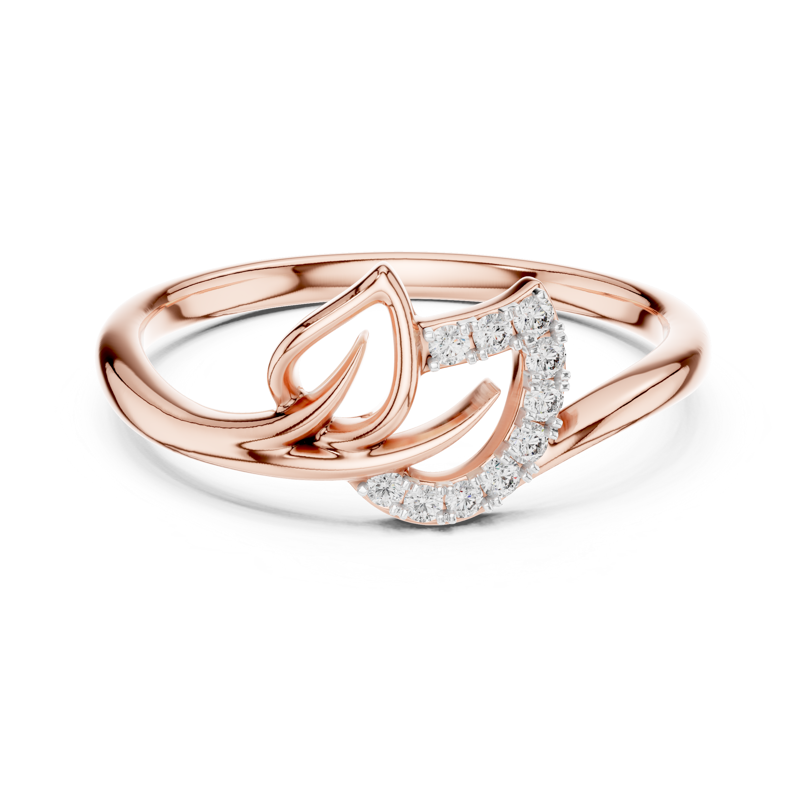 Diamond Leaf Curve Ring