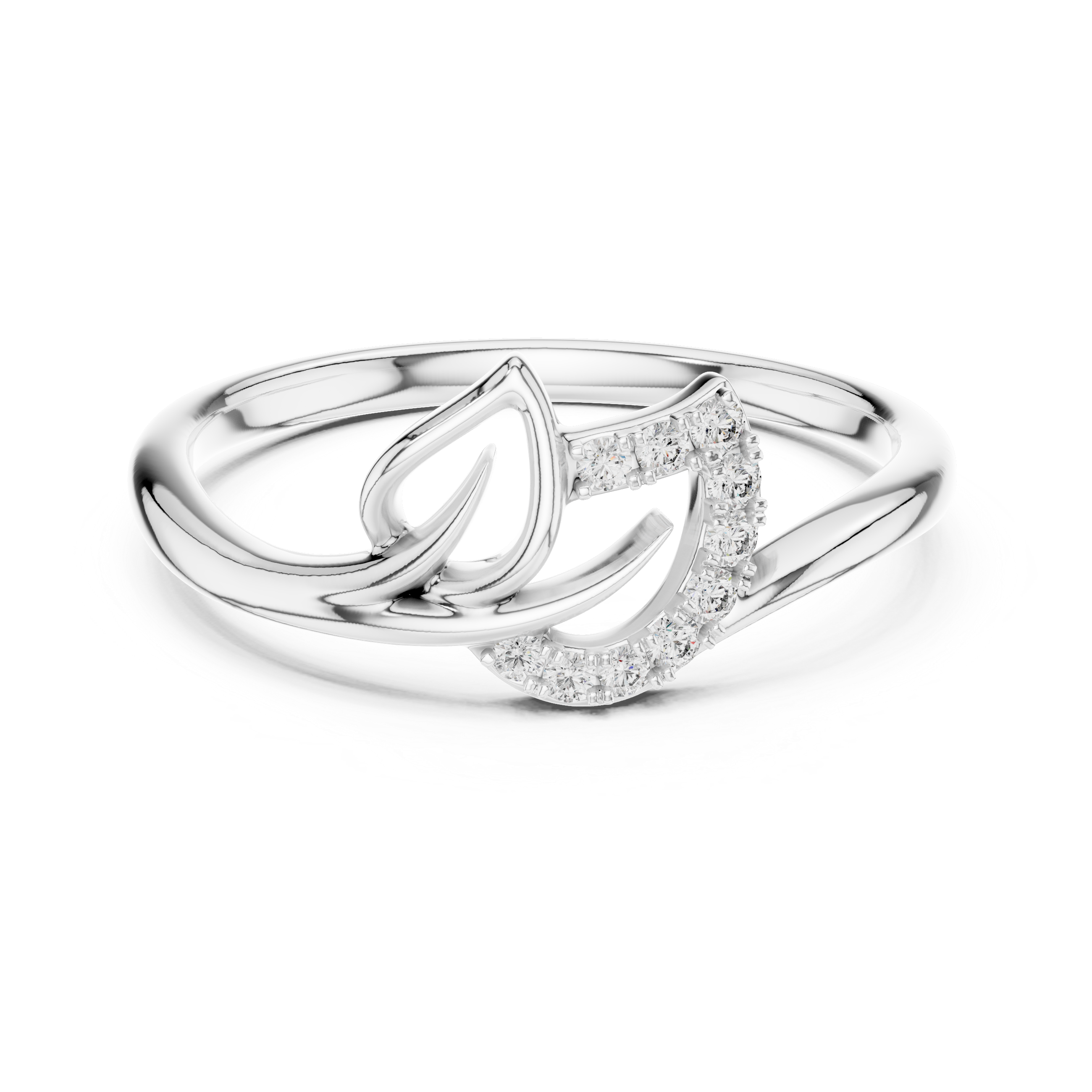 Diamond Leaf Curve Ring