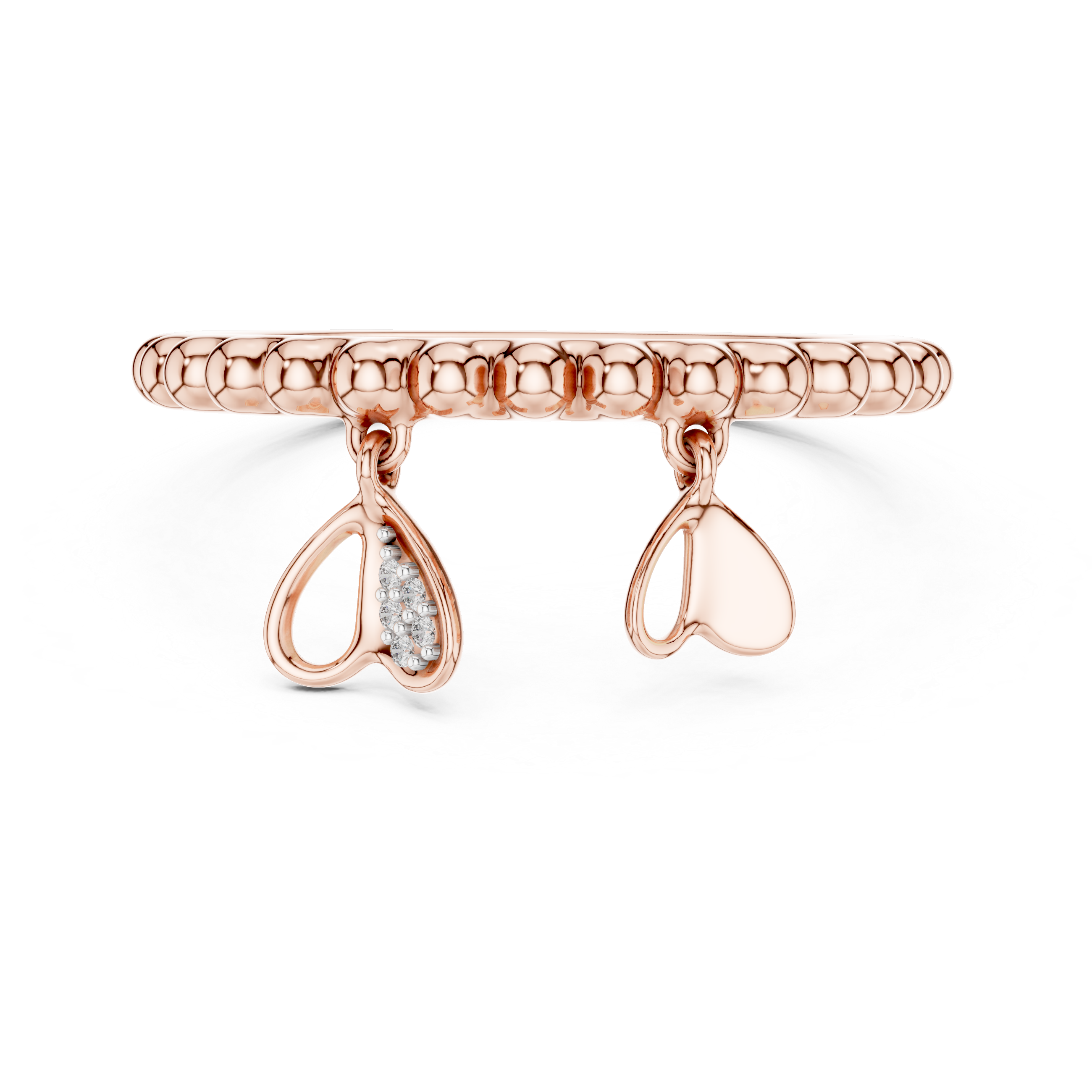 Beaded Band Double Heart Dangle Ring