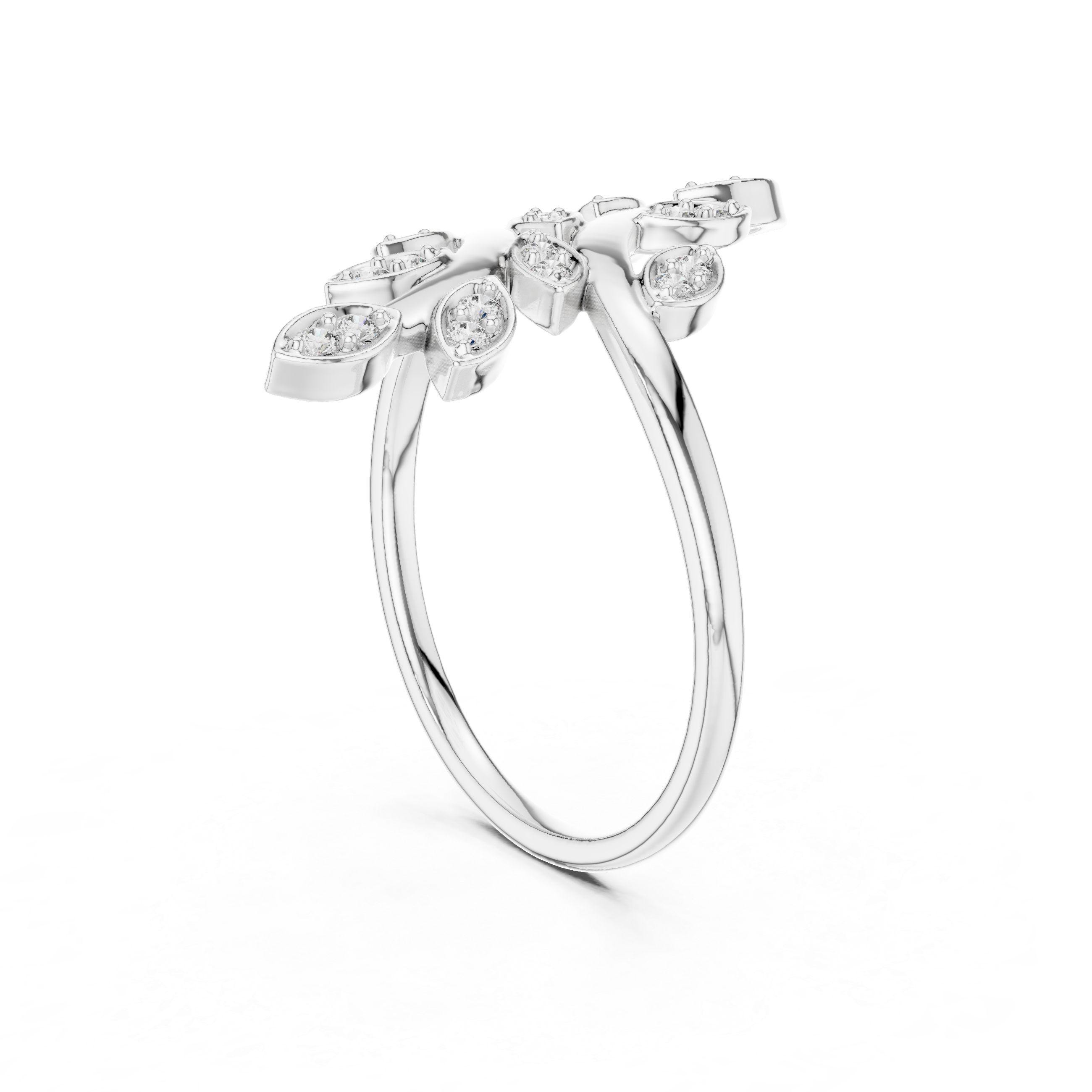 Nature Inspired Diamond Leaf Wrap Ring