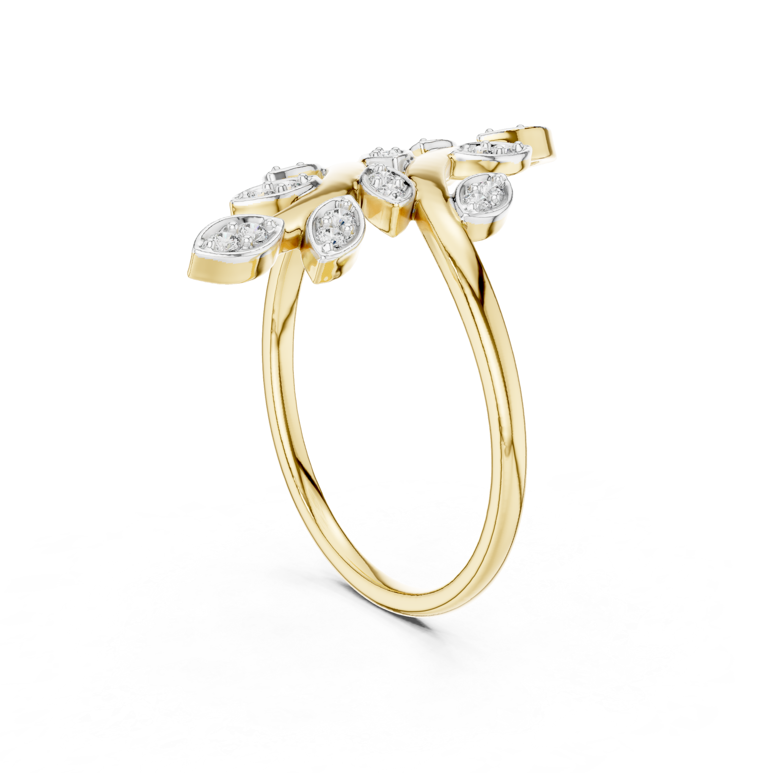 Nature Inspired Diamond Leaf Wrap Ring