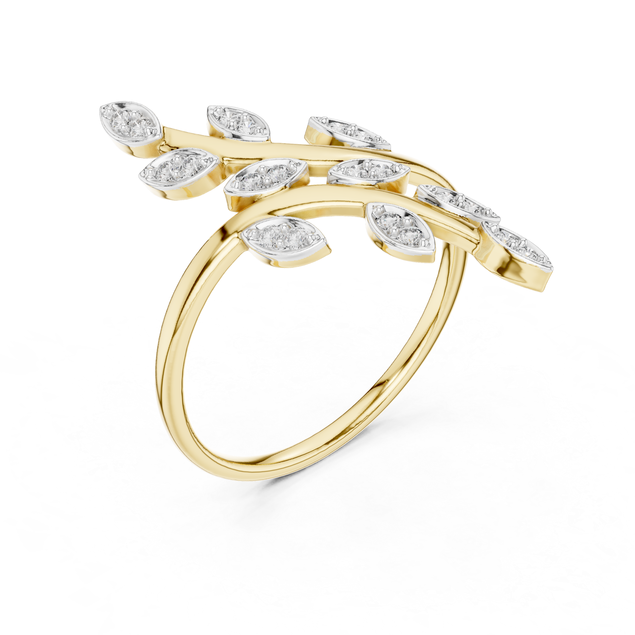 Nature Inspired Diamond Leaf Wrap Ring