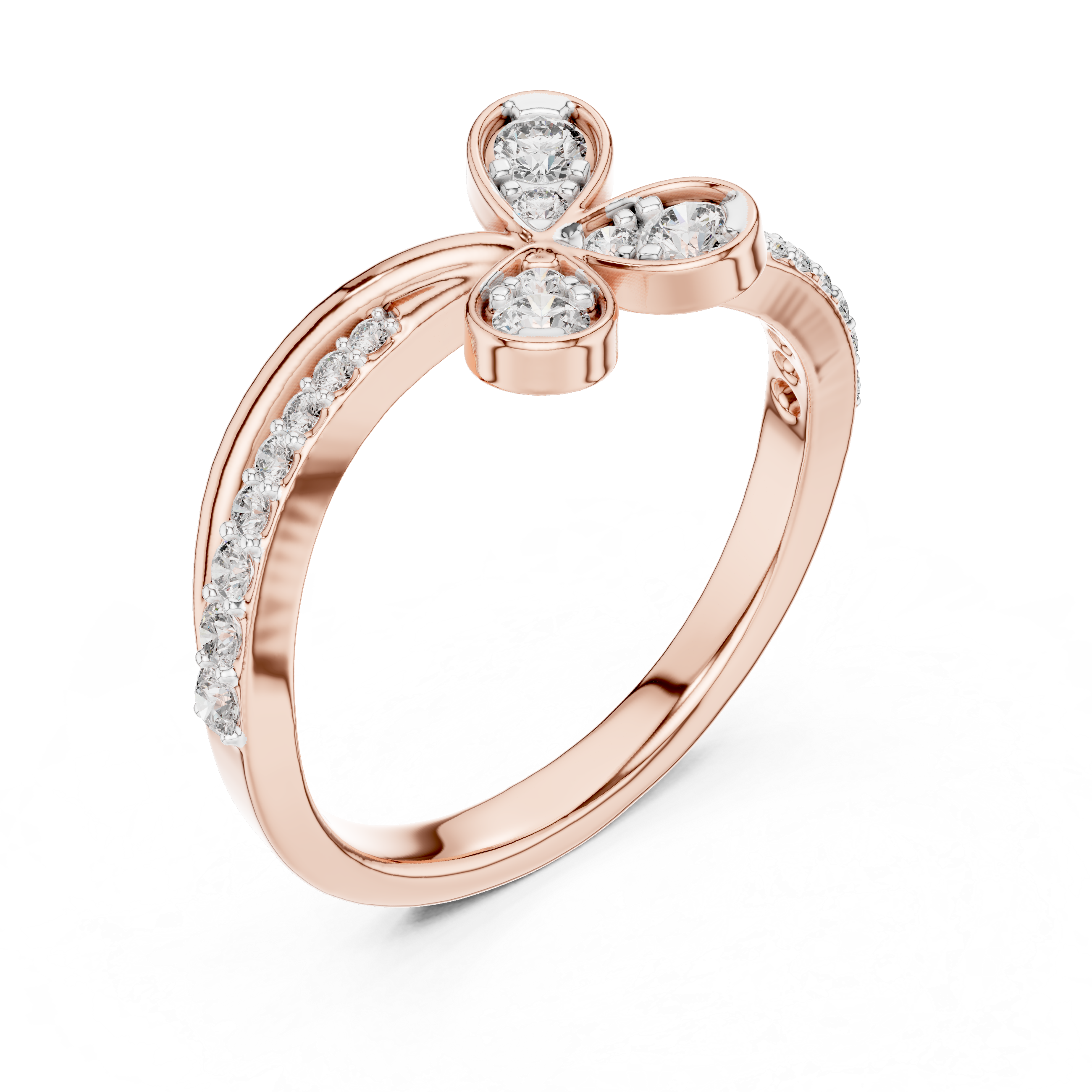 Triple Petal Diamond Bypass Ring