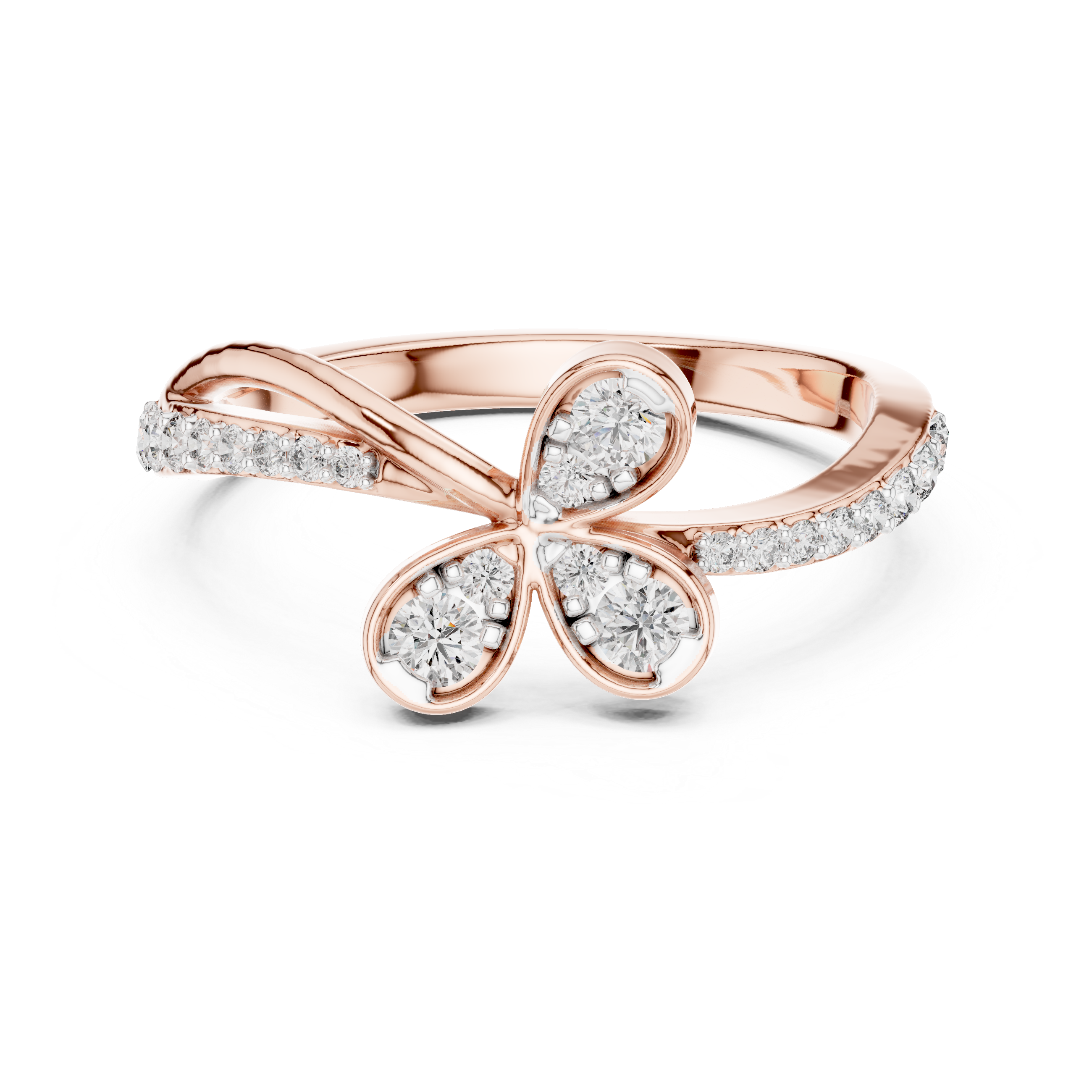Triple Petal Diamond Bypass Ring
