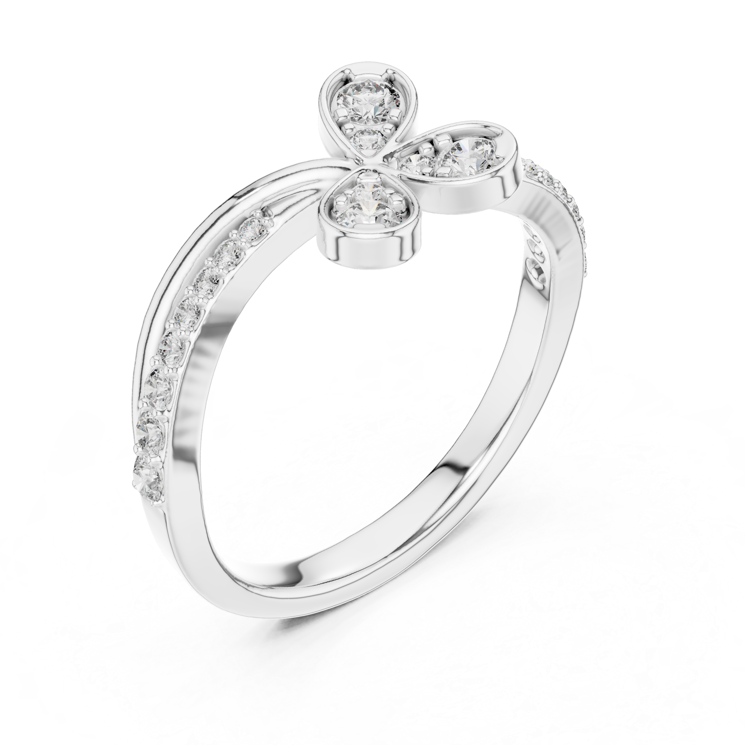 Triple Petal Diamond Bypass Ring
