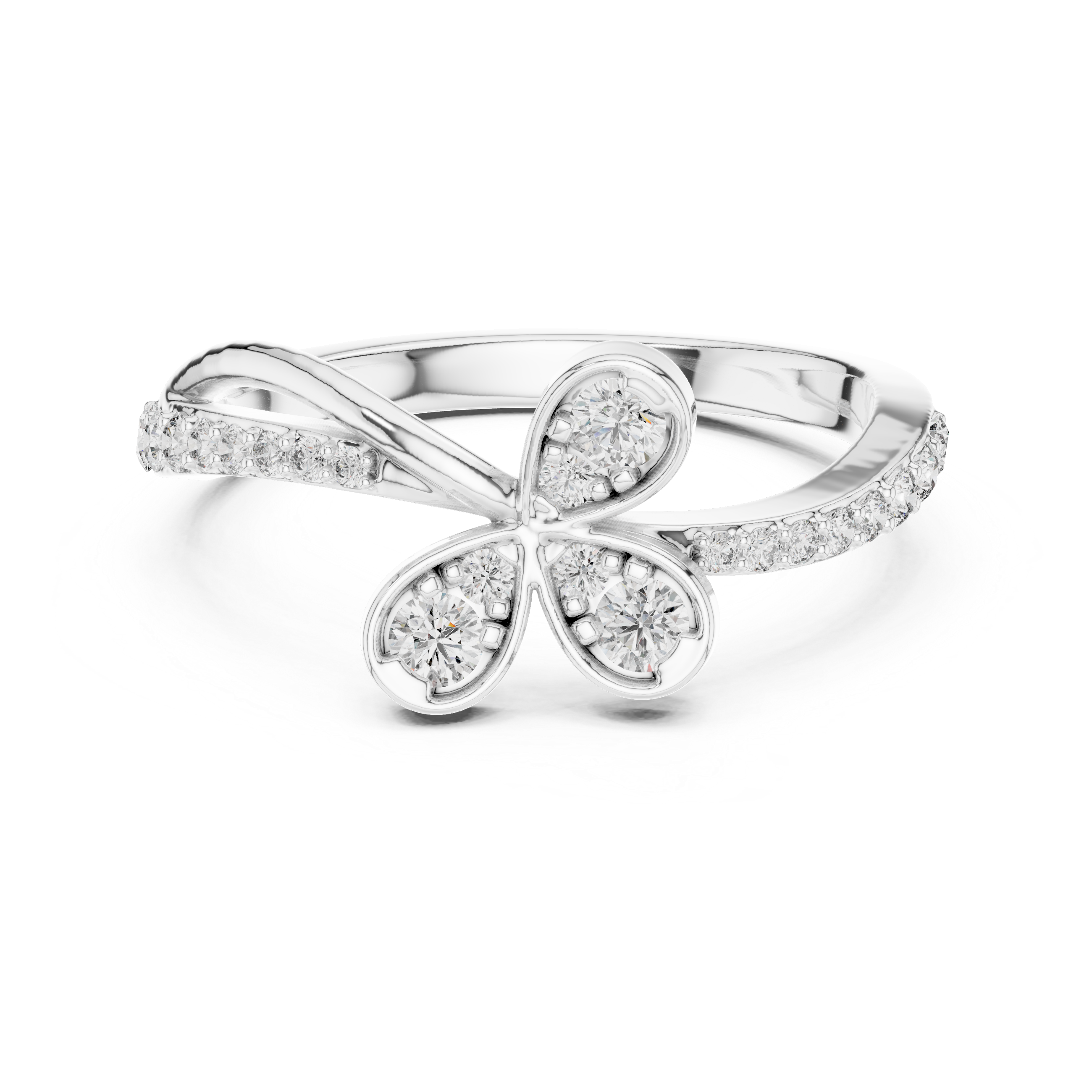 Triple Petal Diamond Bypass Ring