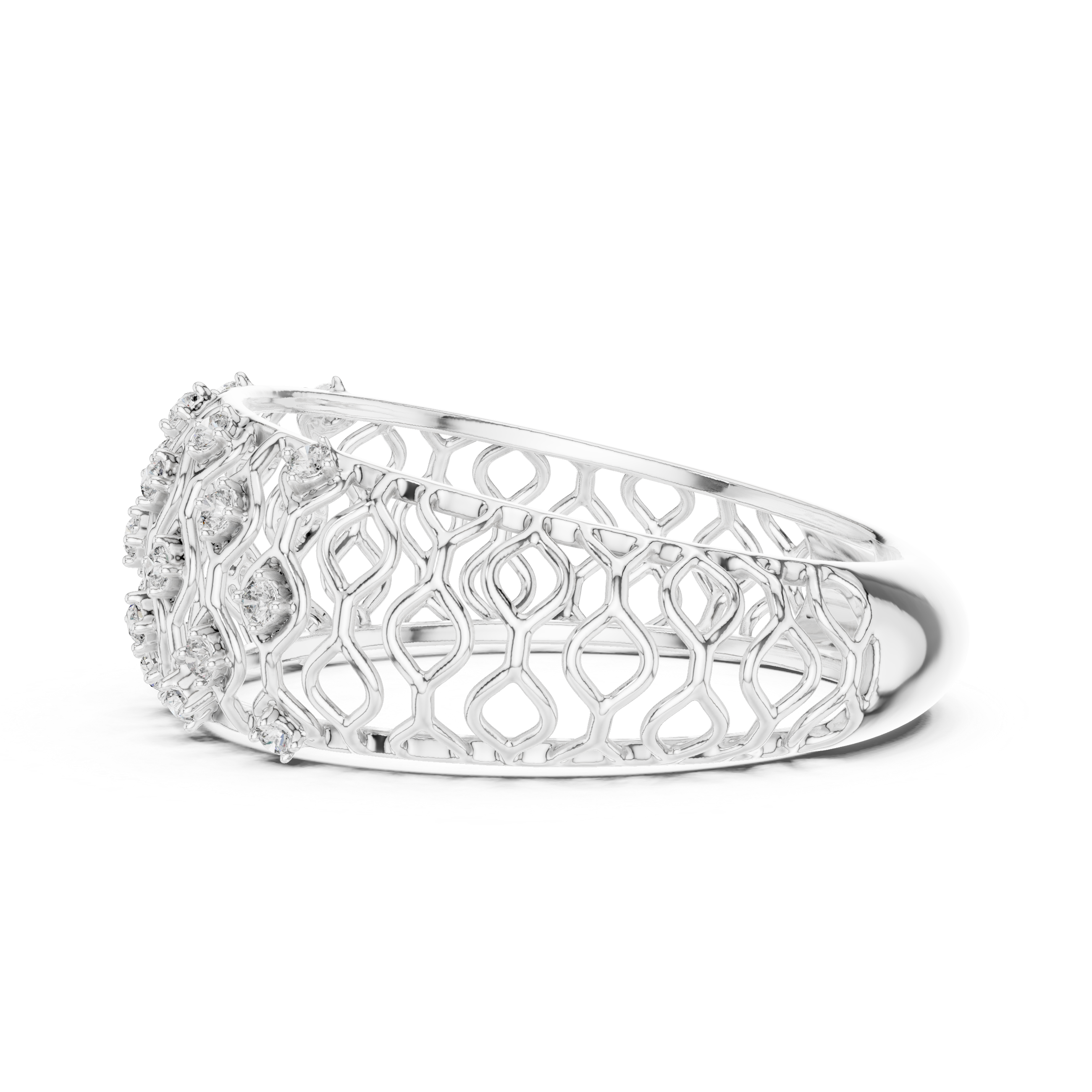 Openwork Diamond Lattice Wide Band Ring