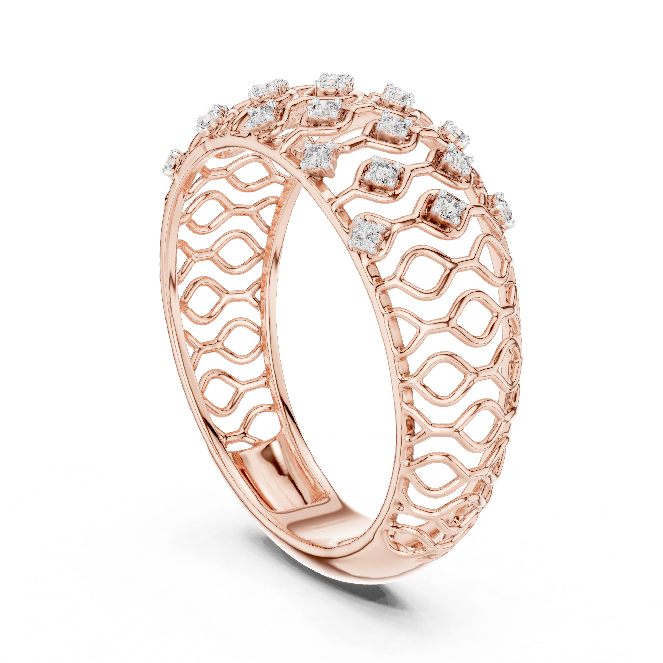 Openwork Diamond Lattice Wide Band Ring