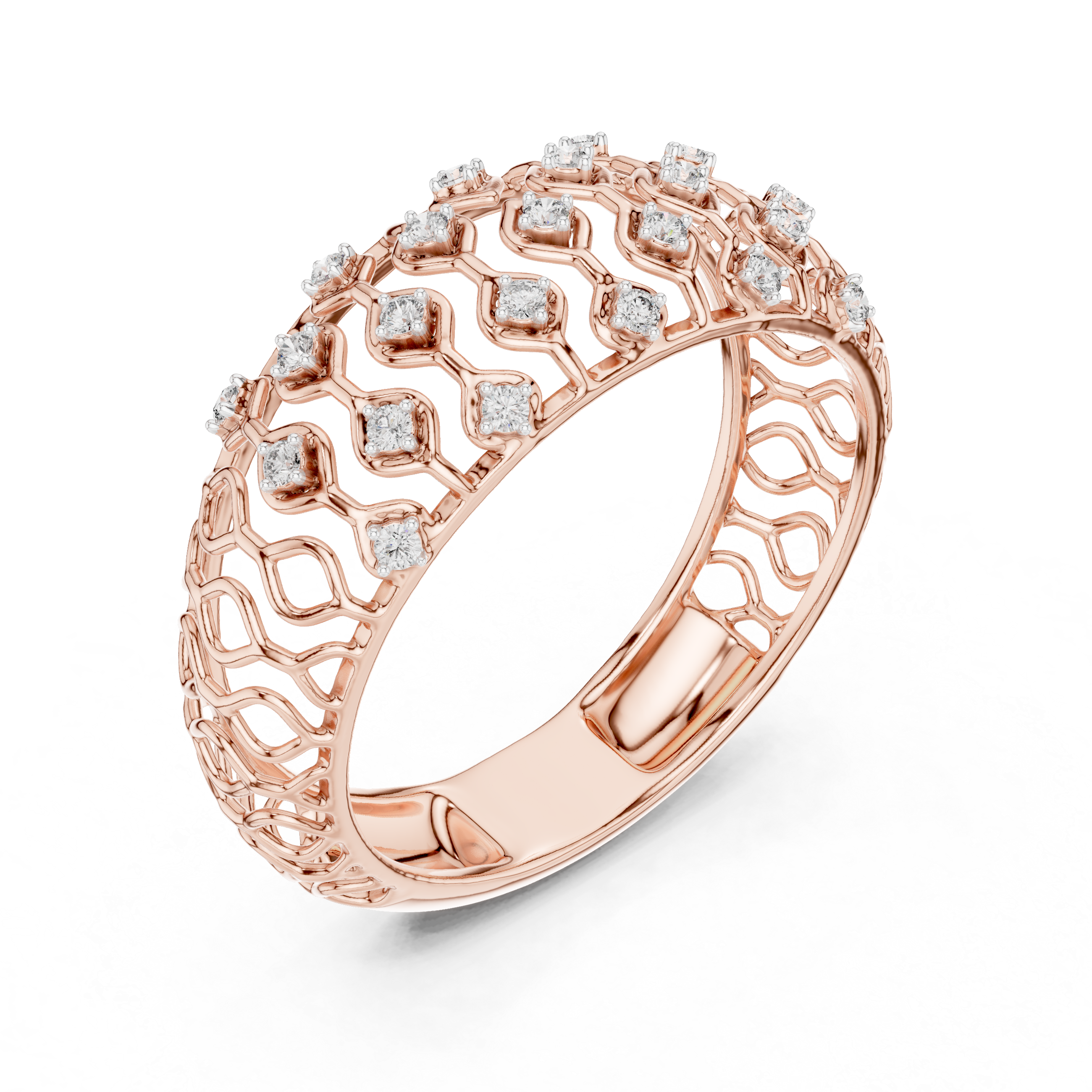 Openwork Diamond Lattice Wide Band Ring