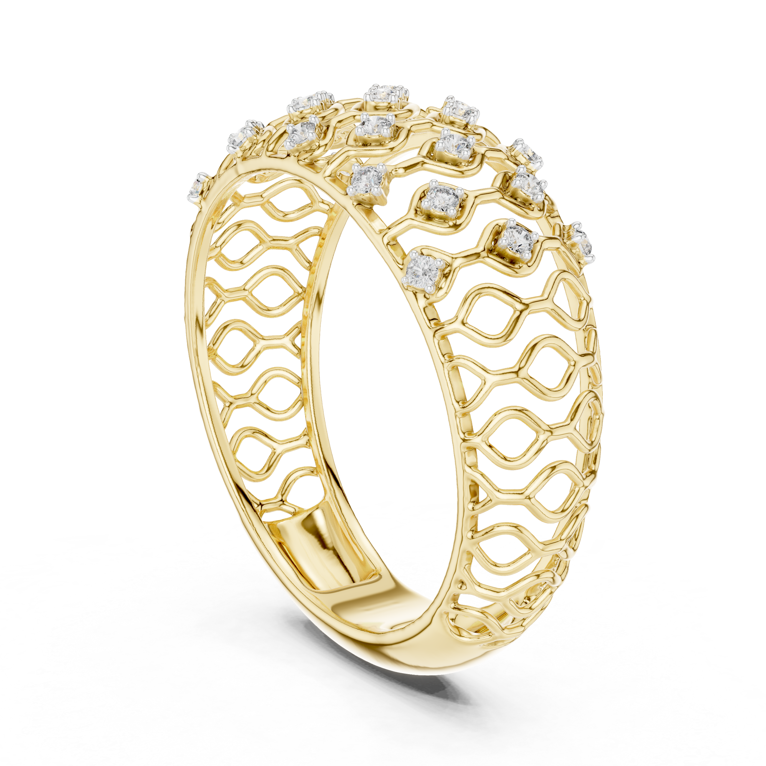 Openwork Diamond Lattice Wide Band Ring