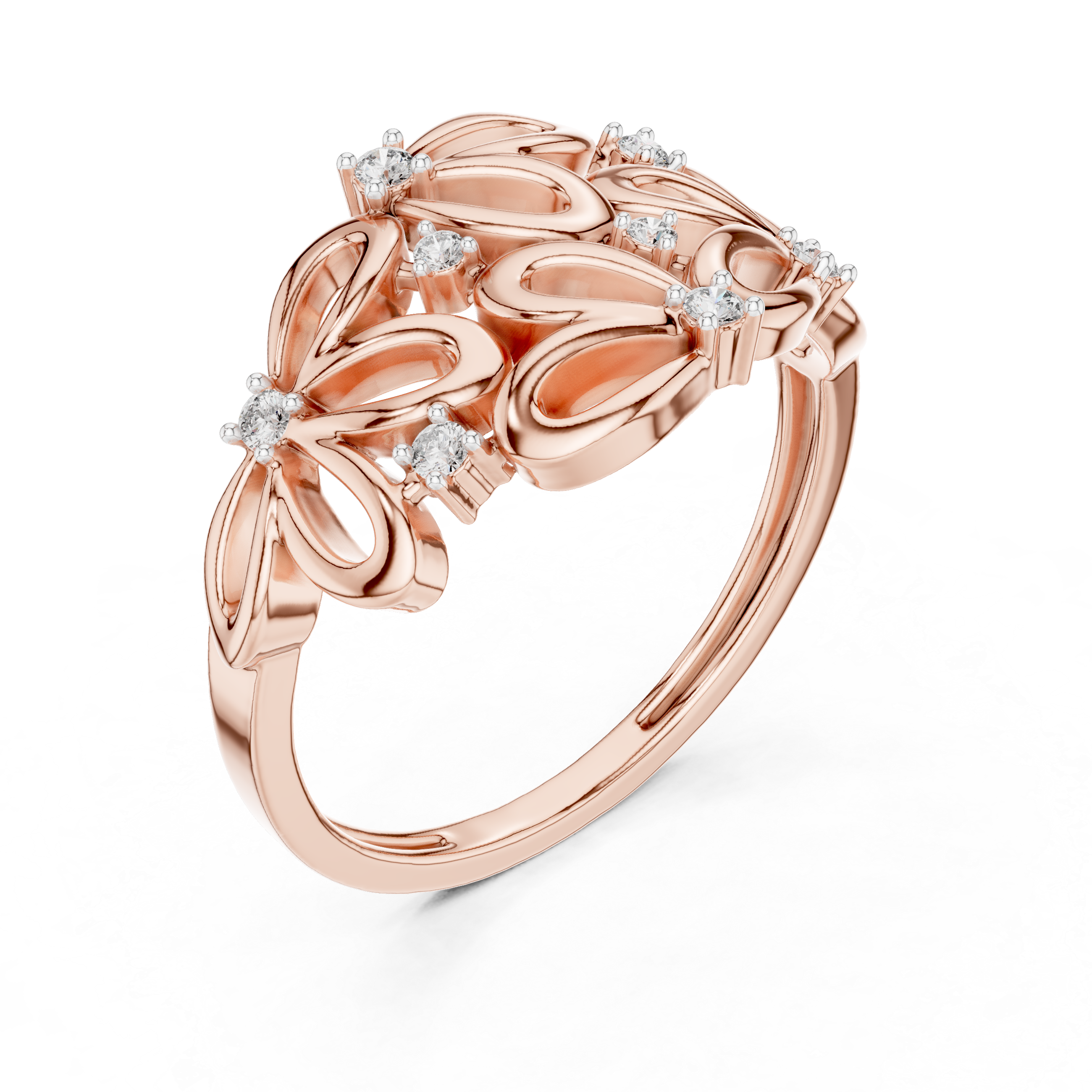 Abstract Floral Openwork Diamond Statement Ring