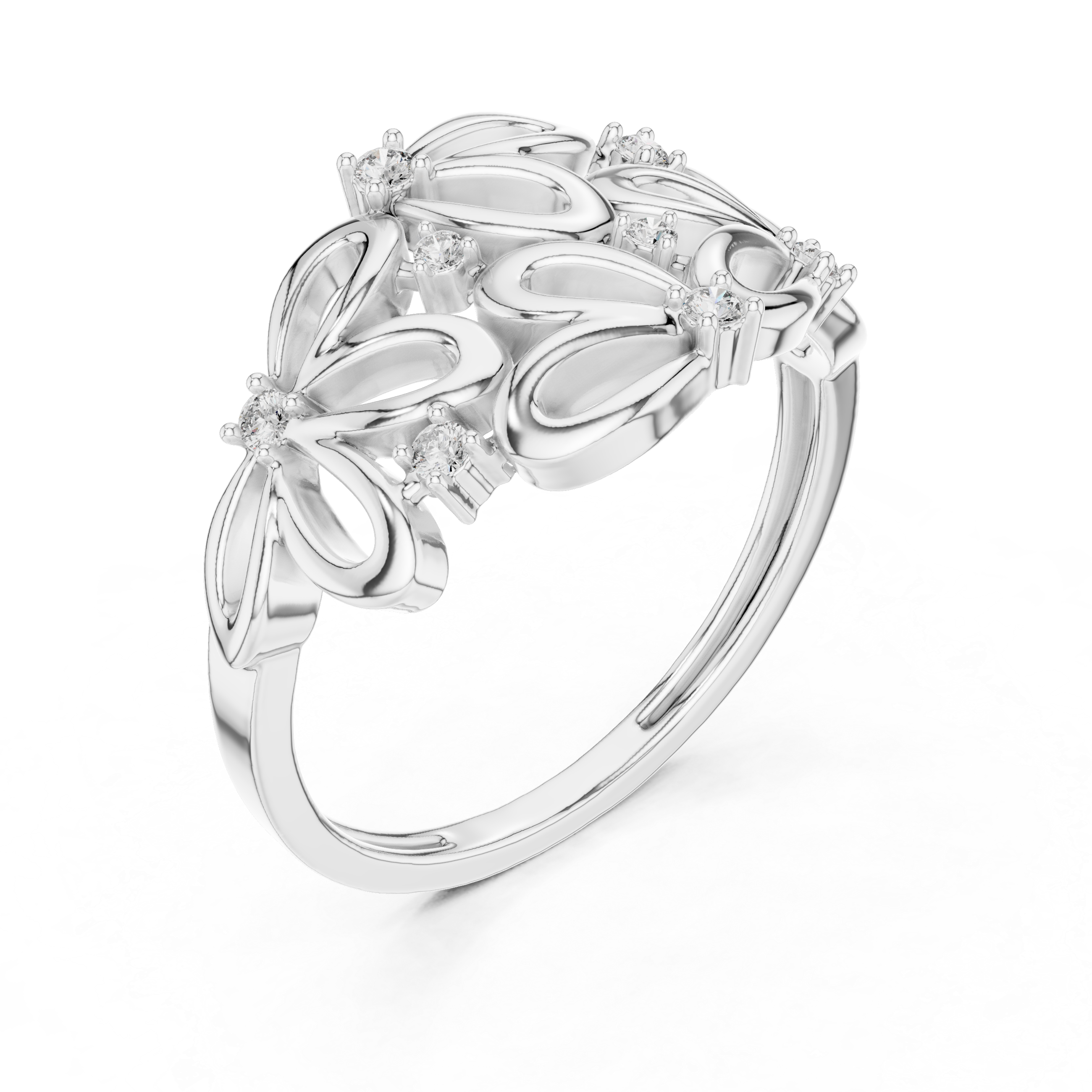 Abstract Floral Openwork Diamond Statement Ring