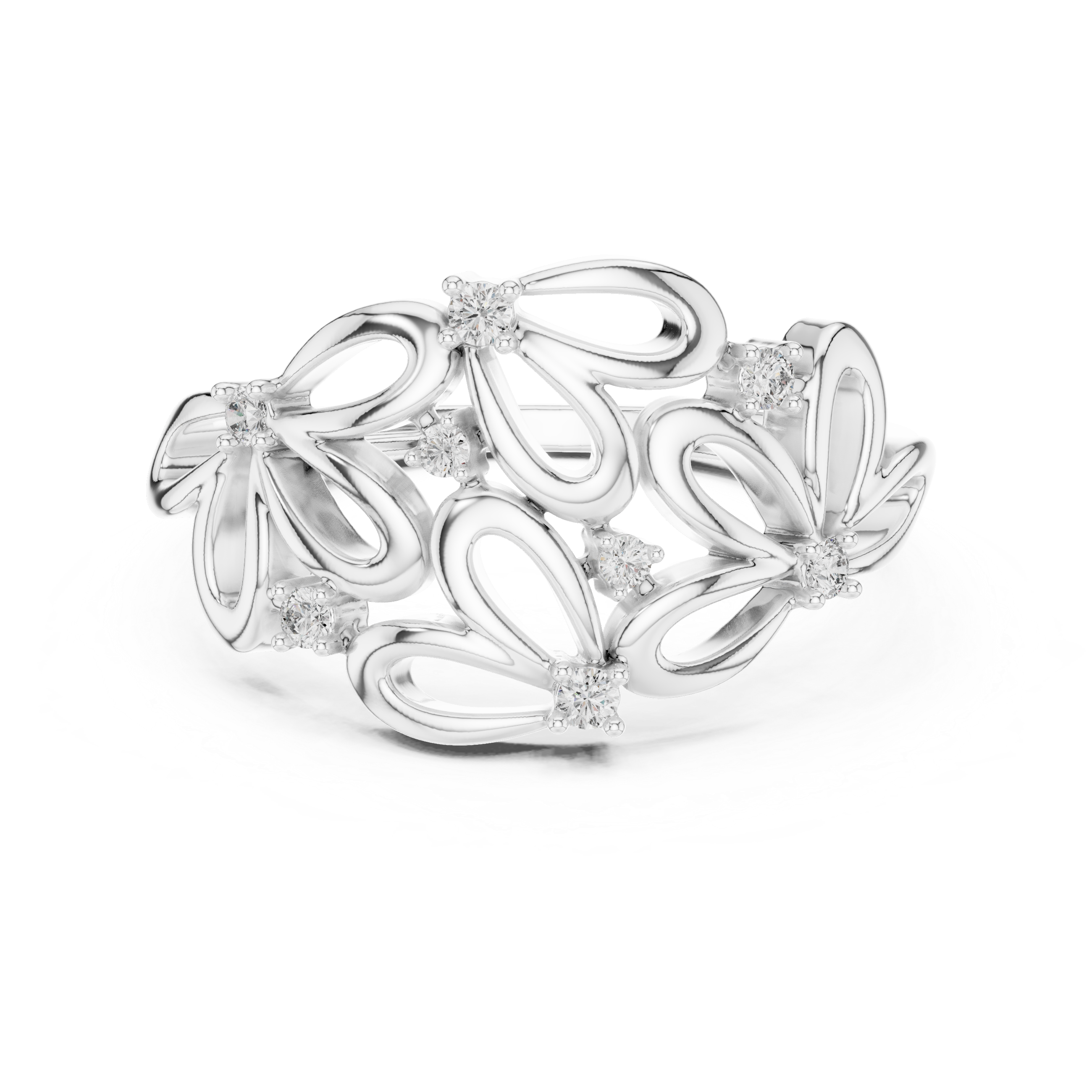 Abstract Floral Openwork Diamond Statement Ring