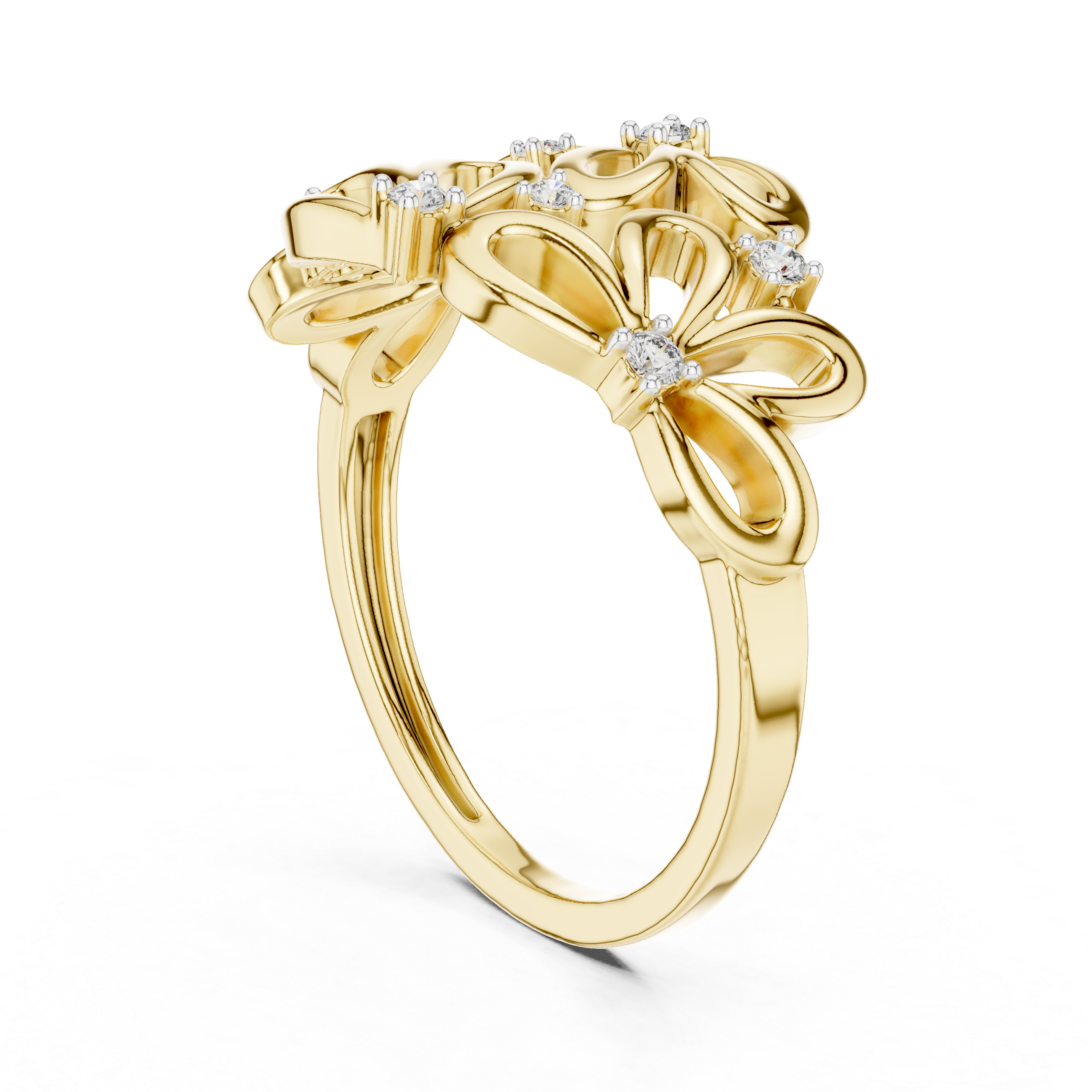 Abstract Floral Openwork Diamond Statement Ring