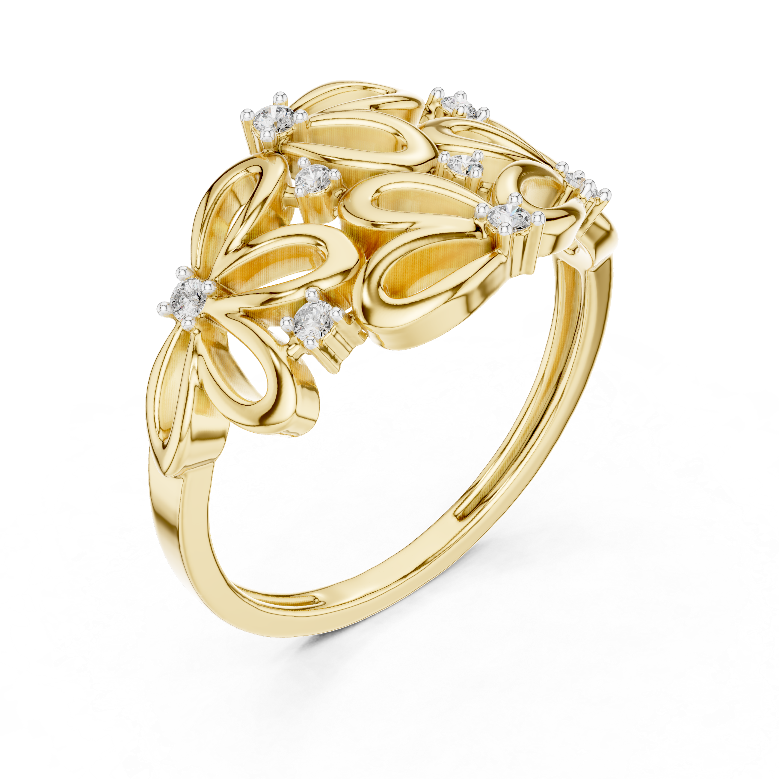 Abstract Floral Openwork Diamond Statement Ring