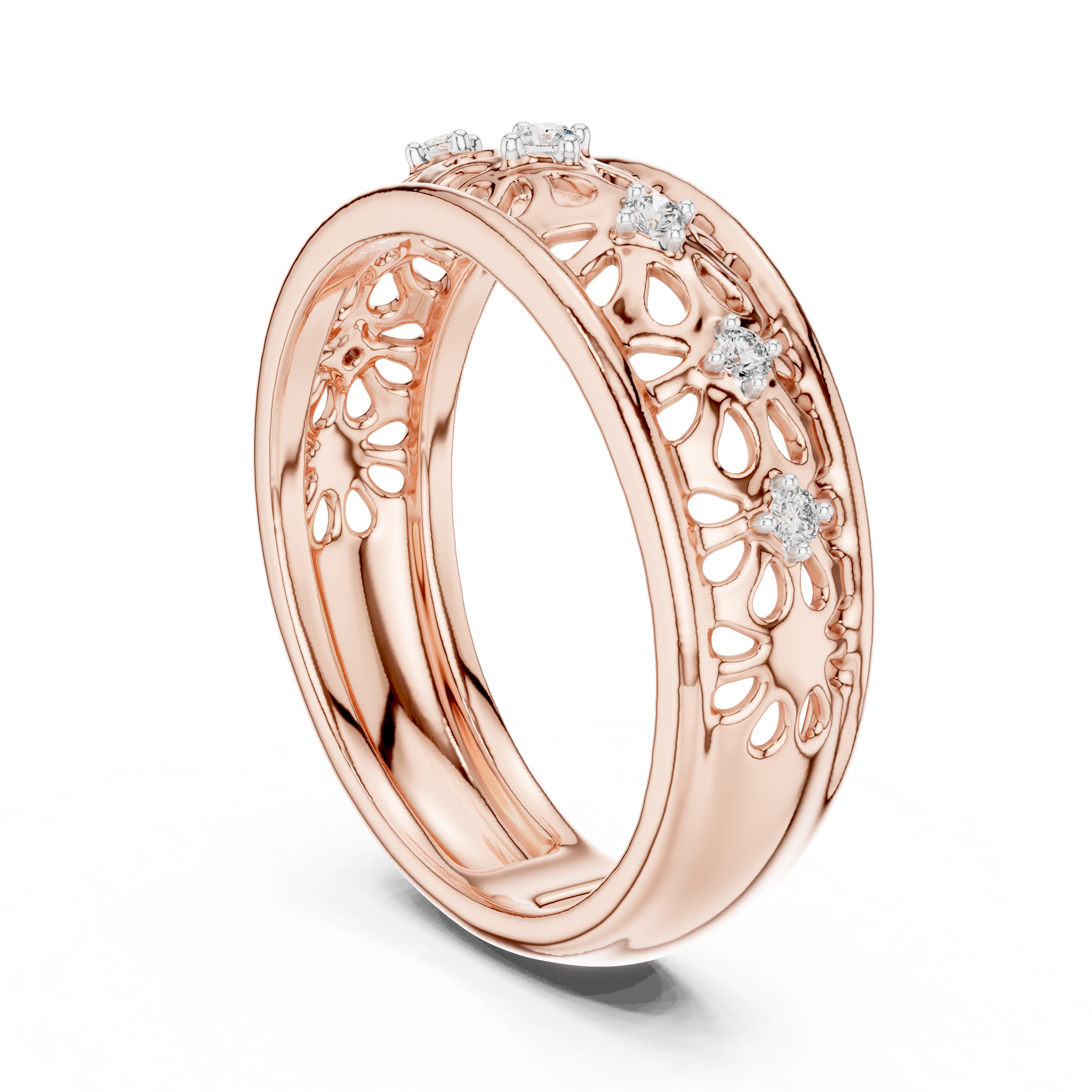 Vintage Floral Openwork Diamond Band Ring